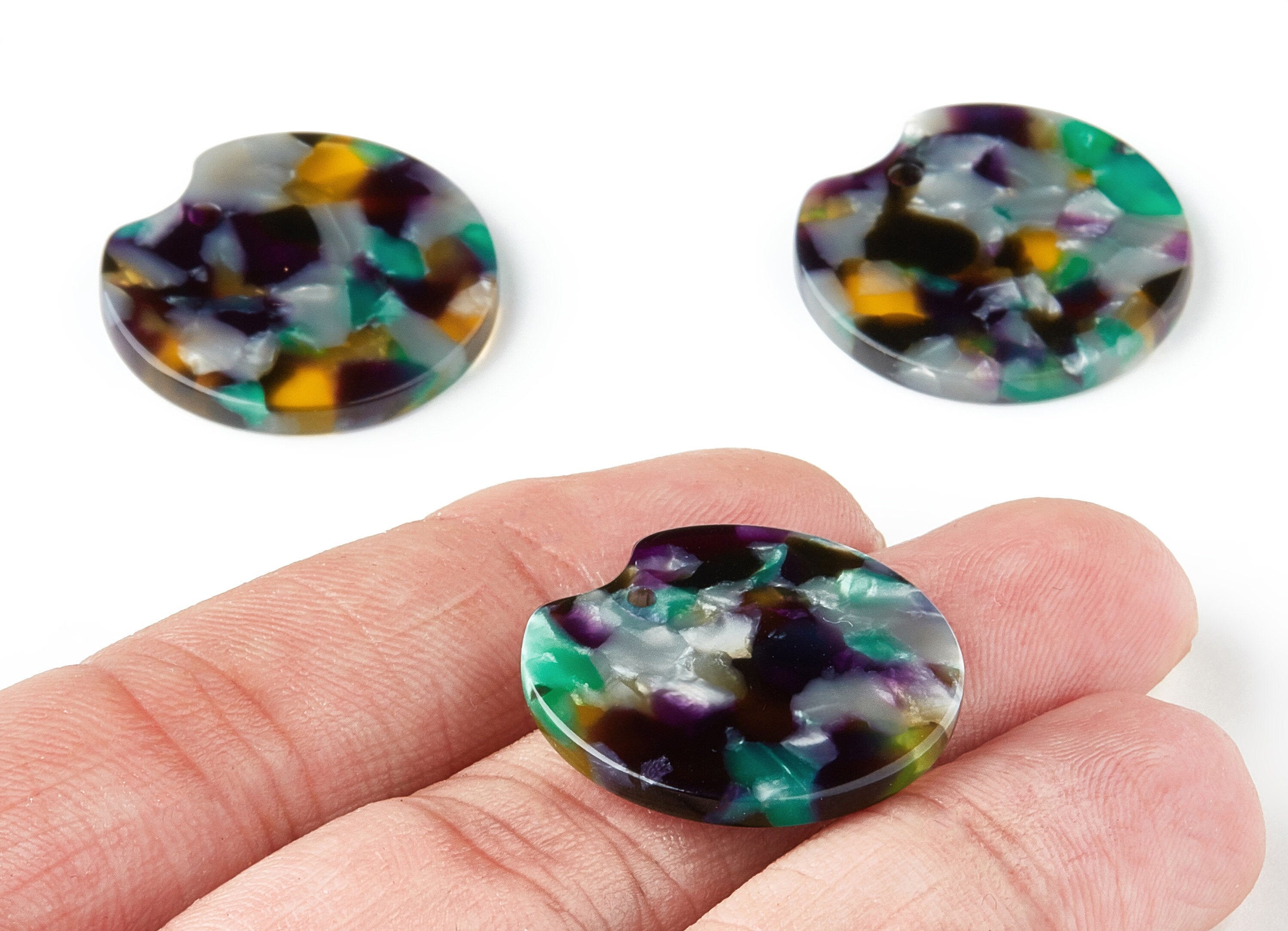 Acetate Round Earring Charms - Acrylic Circle Pendant -  Earring Findings - Jewelry Supplies - Color Code: A50 - 24.5x23.87x2.55mm - AC1437B - DOMEDBAZAAR