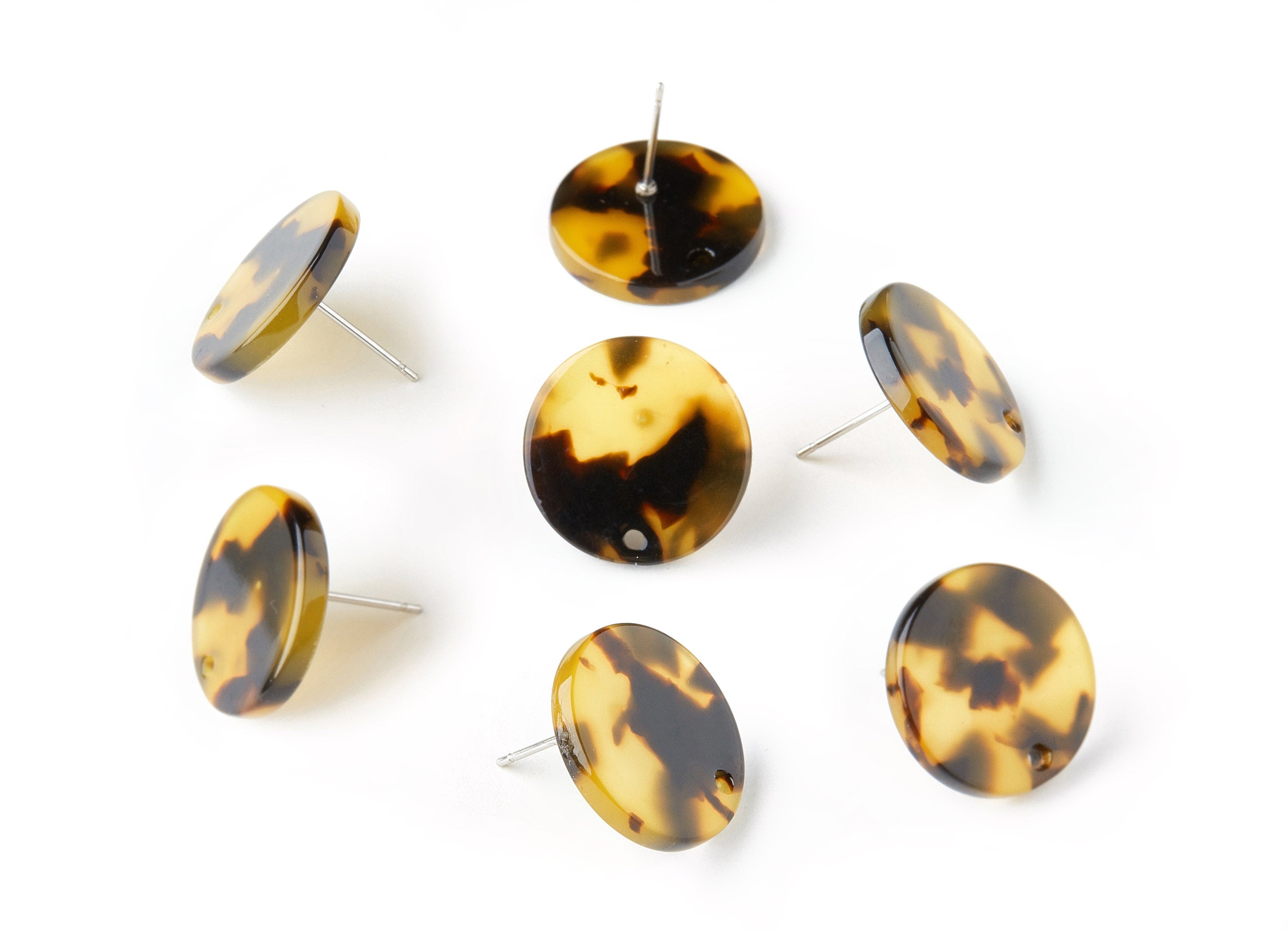 Acetate Acrylic Earring Post - Tortoise Shell Stud Earrings - Circle Shaped Earrings - Color Code: A02 - 17.84x17.84x2.64mm - AC1443A - DOMEDBAZAAR