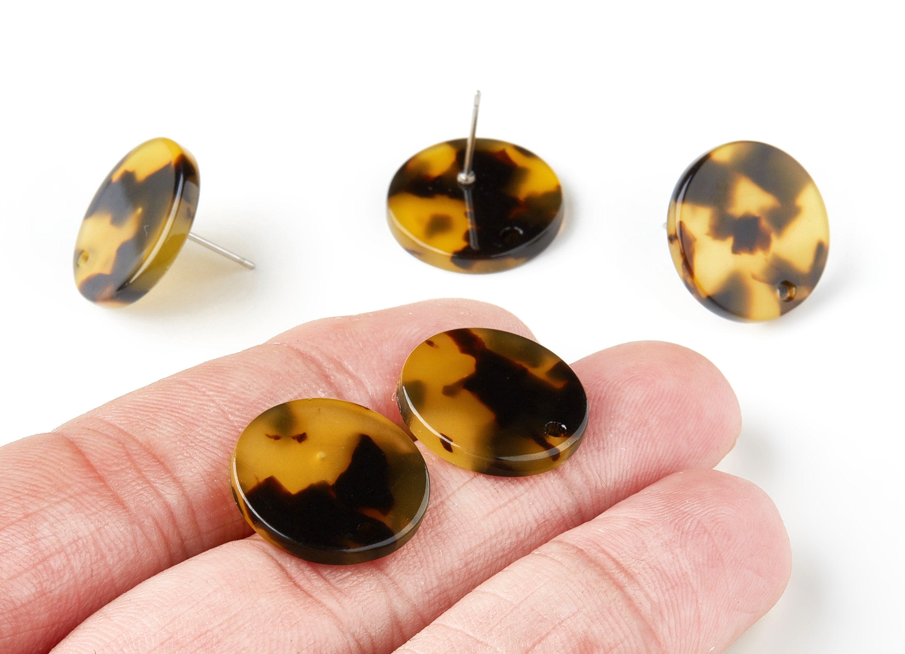 Acetate Acrylic Earring Post - Tortoise Shell Stud Earrings - Circle Shaped Earrings - Color Code: A02 - 17.84x17.84x2.64mm - AC1443A - DOMEDBAZAAR