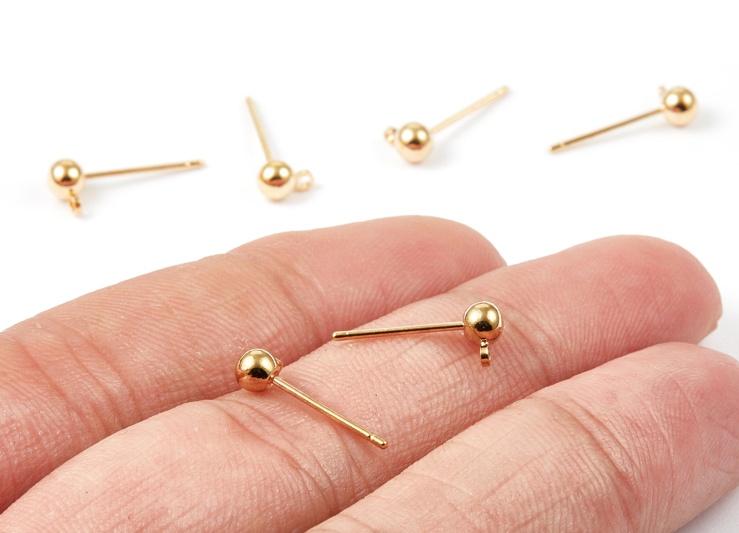 18K Real Gold Plated Earring Stud -  Brass Earring Post - 1 Hole - Jewelry Supplies - 6x4mm - RGP1036 - DOMEDBAZAAR