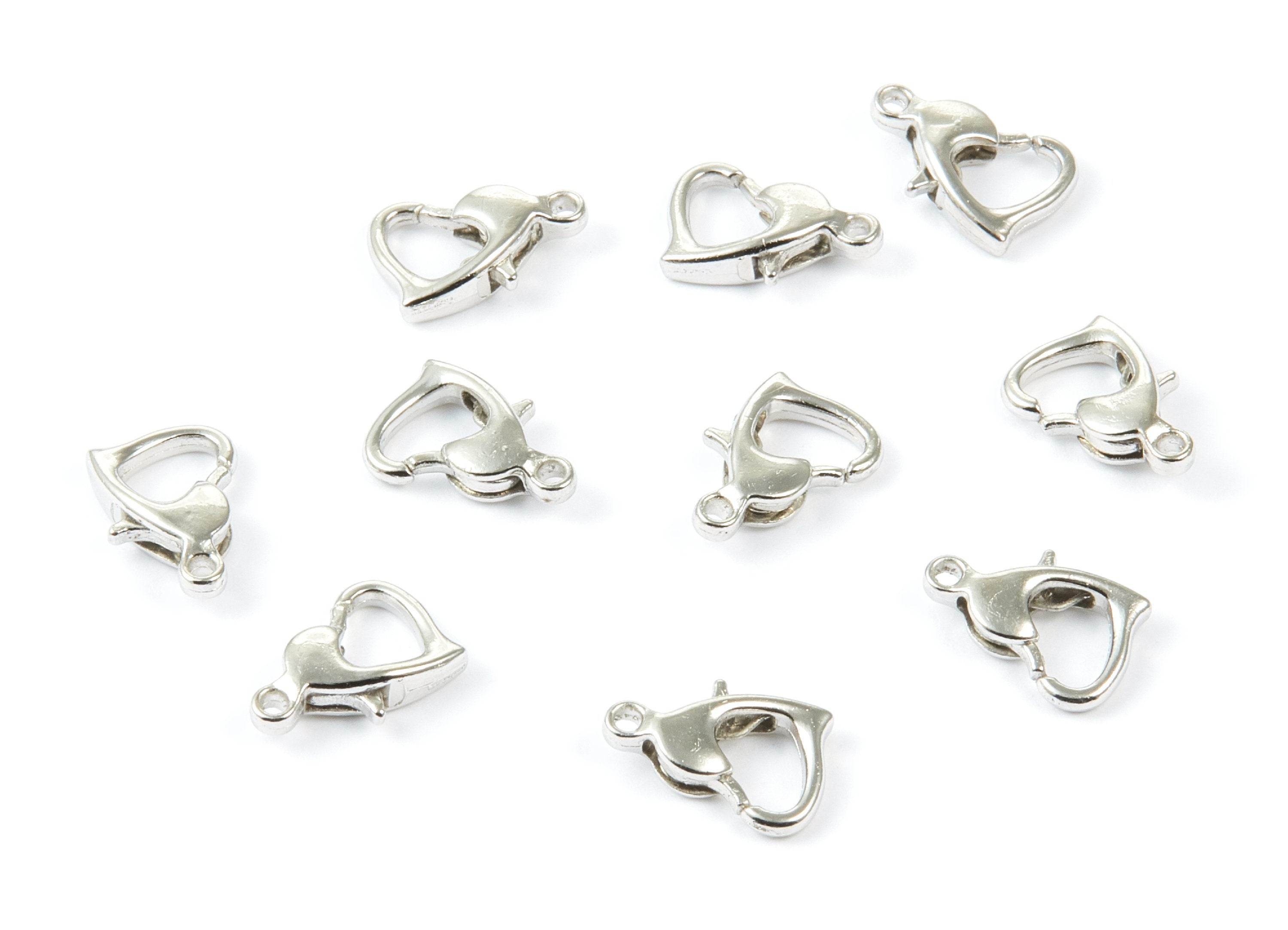 Brass Heart Parrot Clasp - Silver Tone Plated - Brass Heart Lobster Claw Clasps - Jewelry Supplies - 10,5x6,97mm - PP1698S - DOMEDBAZAAR