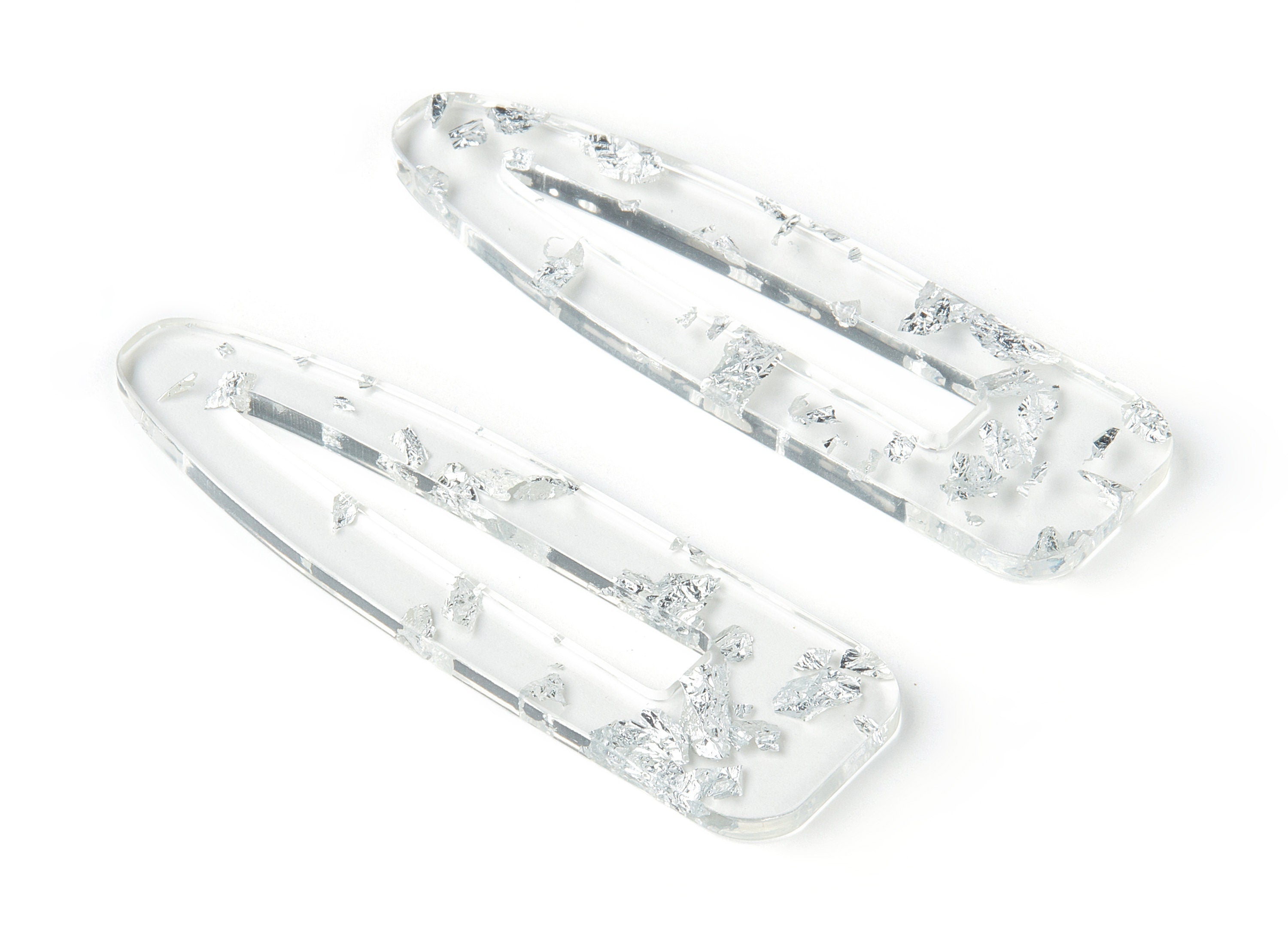 Acetate Acrylic Hair Barrette - Silver Foil & Confetti - Hair Clip - Color Code:A254 - 69.2x20.4x2.4mm - AC1546-A254 - DOMEDBAZAAR