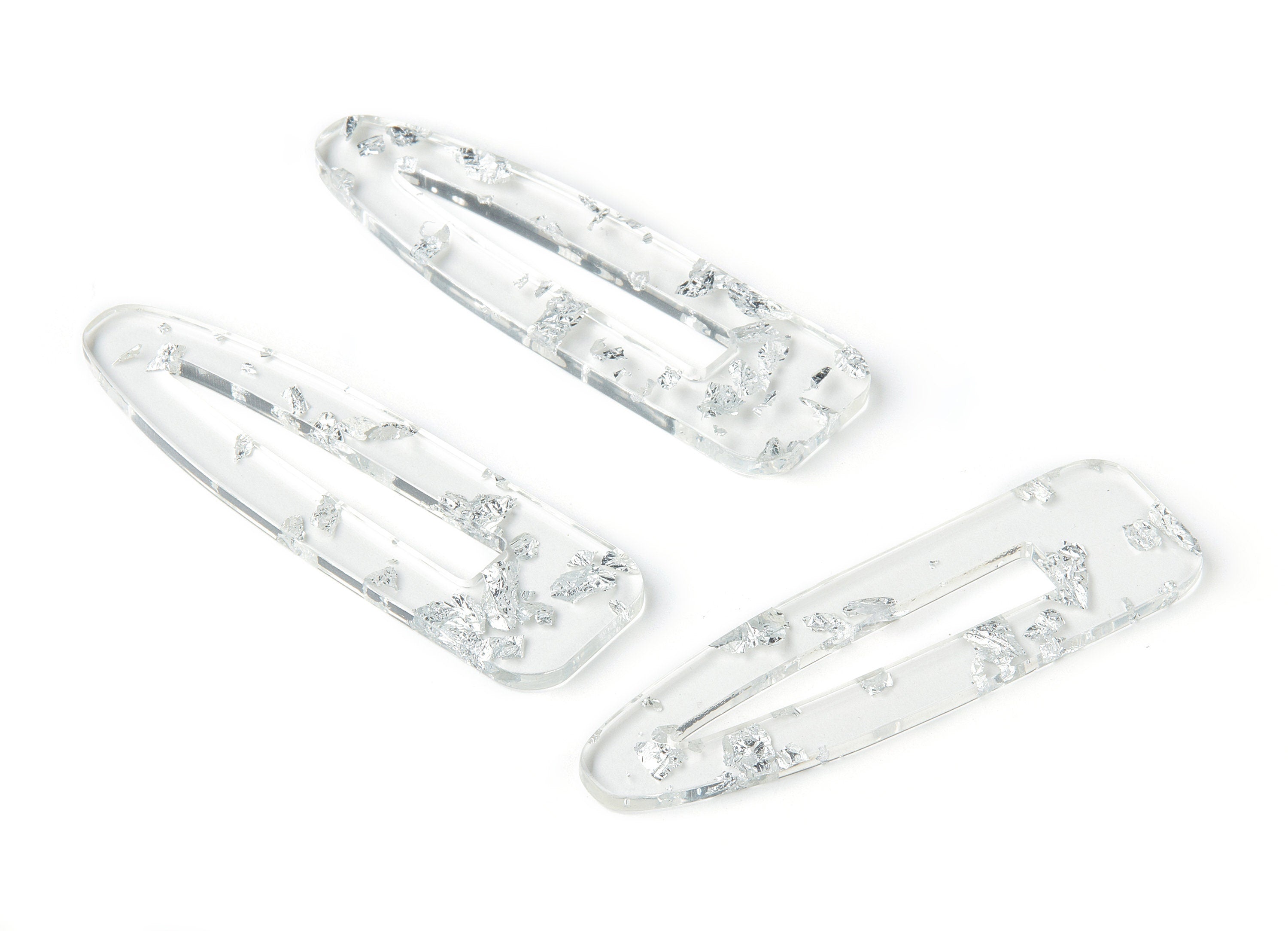 Acetate Acrylic Hair Barrette - Silver Foil & Confetti - Hair Clip - Color Code:A254 - 69.2x20.4x2.4mm - AC1546-A254 - DOMEDBAZAAR