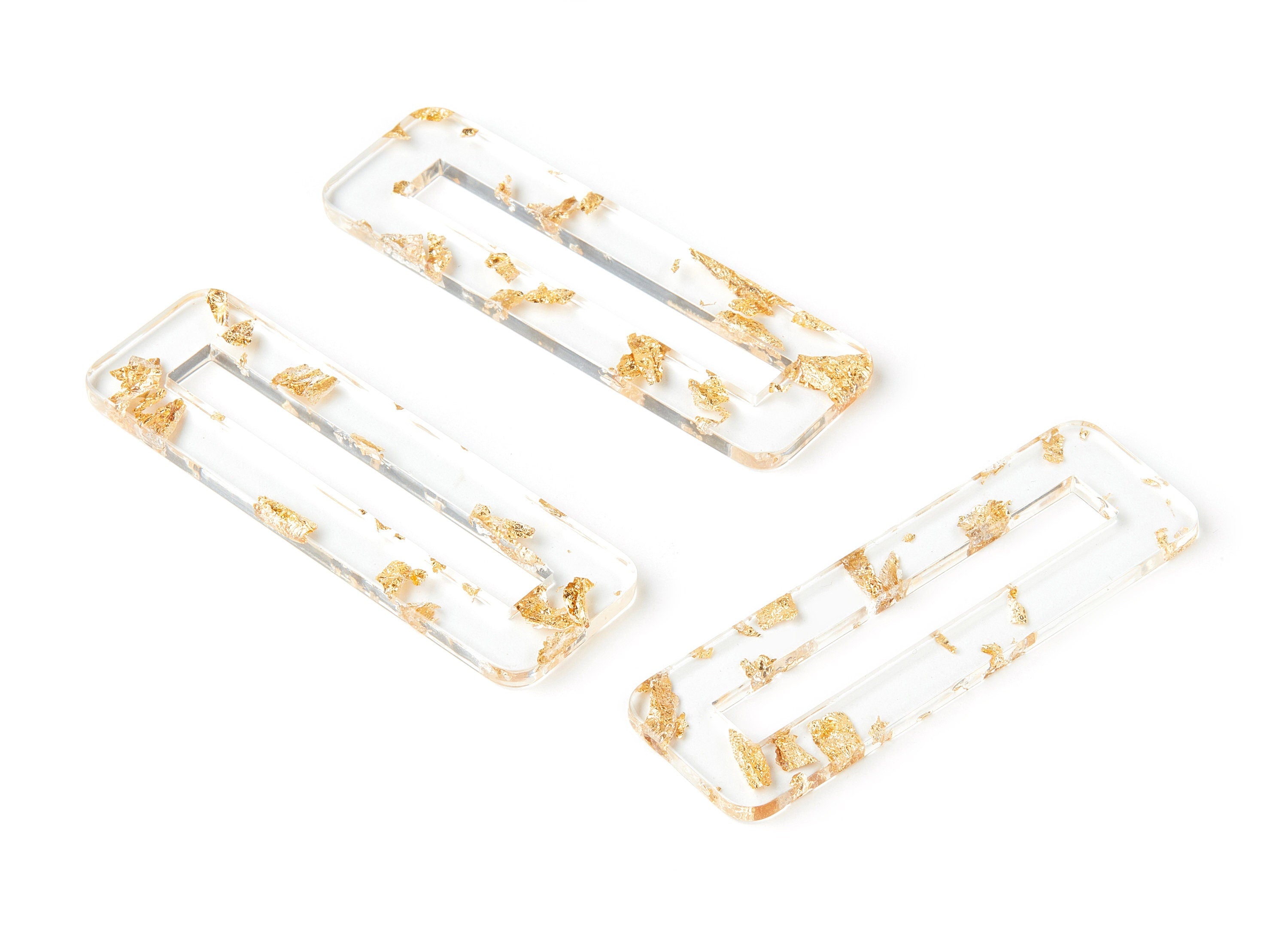 Acetate Hair Clip Charms - Gold Foil & Confetti - Rectangle Hair Barrette - Jewelry Supplys -Color Code:A255 - 67.8x21.7x2.5mm - AC1547-A255 - DOMEDBAZAAR