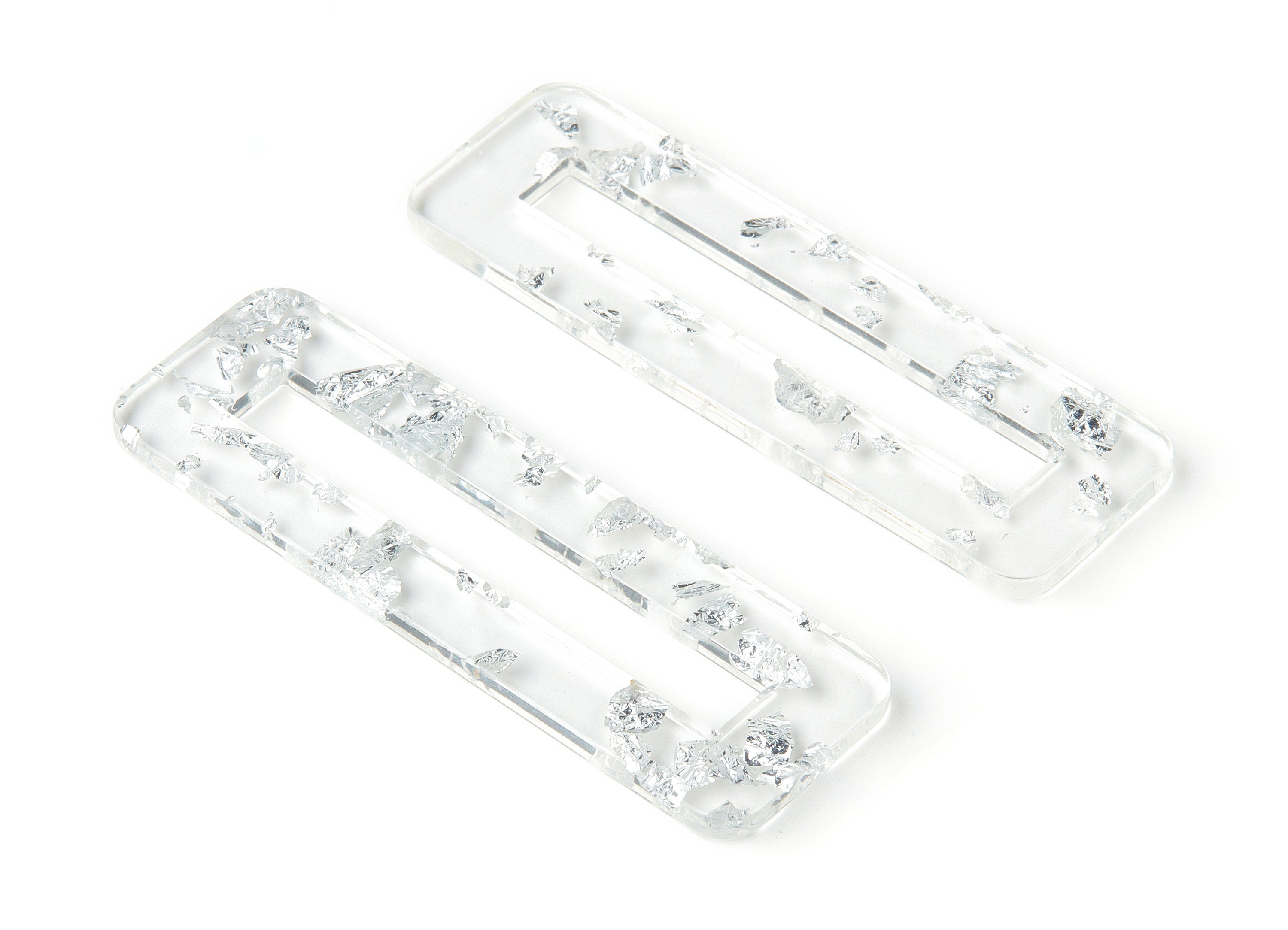 Acetate Hair Clip Charms - Silver Foil & Confetti - Rectangle Hair Barrette - Color Code: A254 - 67.8x21.7x2.5mm - AC1547-A254 - DOMEDBAZAAR