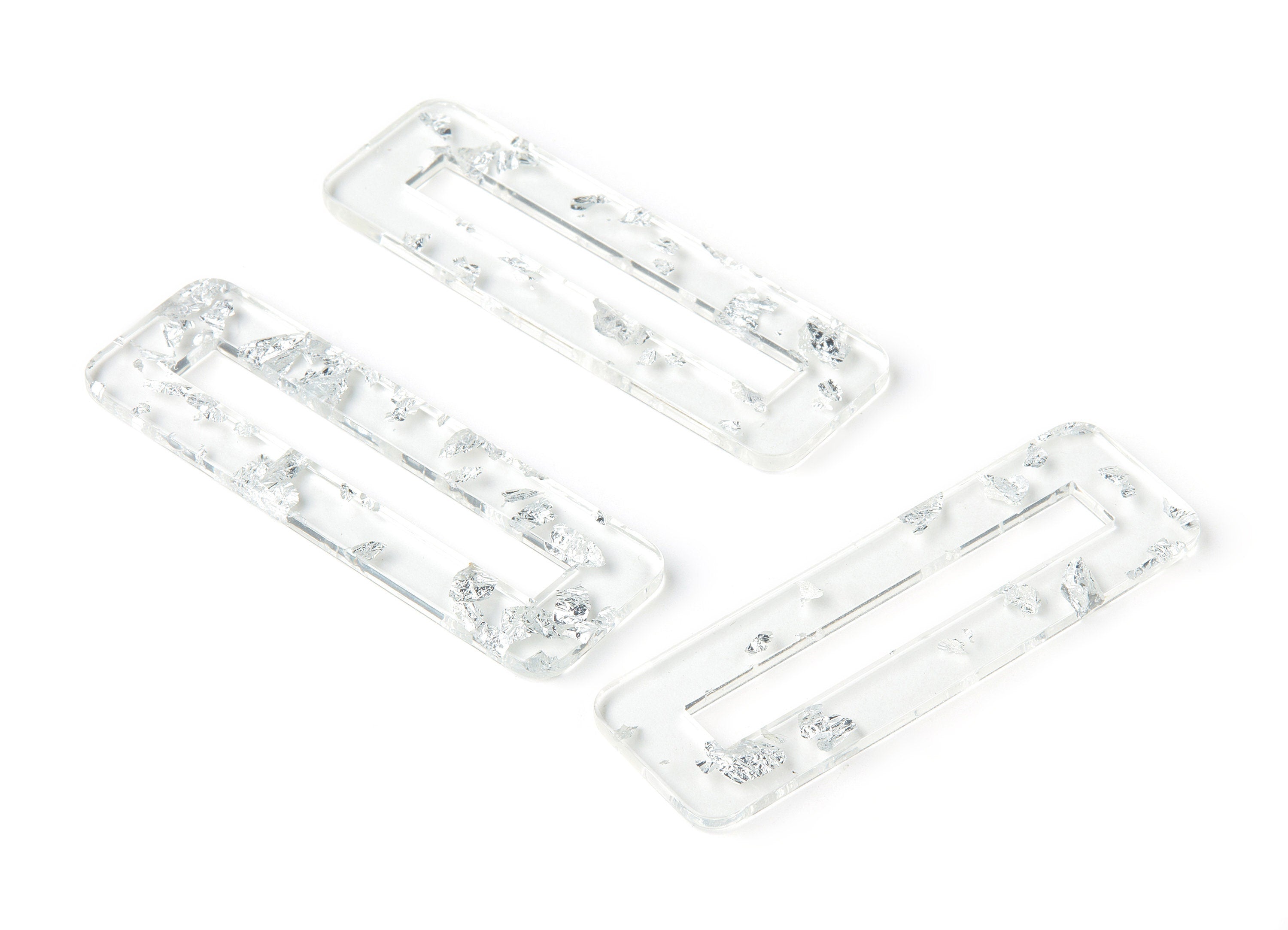 Acetate Hair Clip Charms - Silver Foil & Confetti - Rectangle Hair Barrette - Color Code: A254 - 67.8x21.7x2.5mm - AC1547-A254 - DOMEDBAZAAR