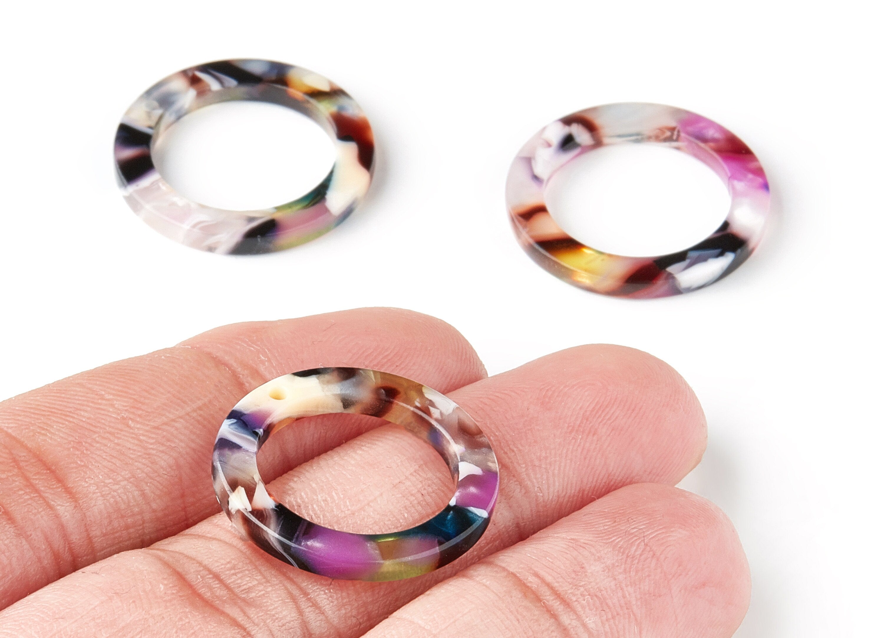 Acetate Hoop Earring Charms - Acrylic Circle Pendant - Earring Findings - Jewelry Supplies - Color Code: A11 - 22.8x22.8x2.63mm - AC1118-A11 - DOMEDBAZAAR