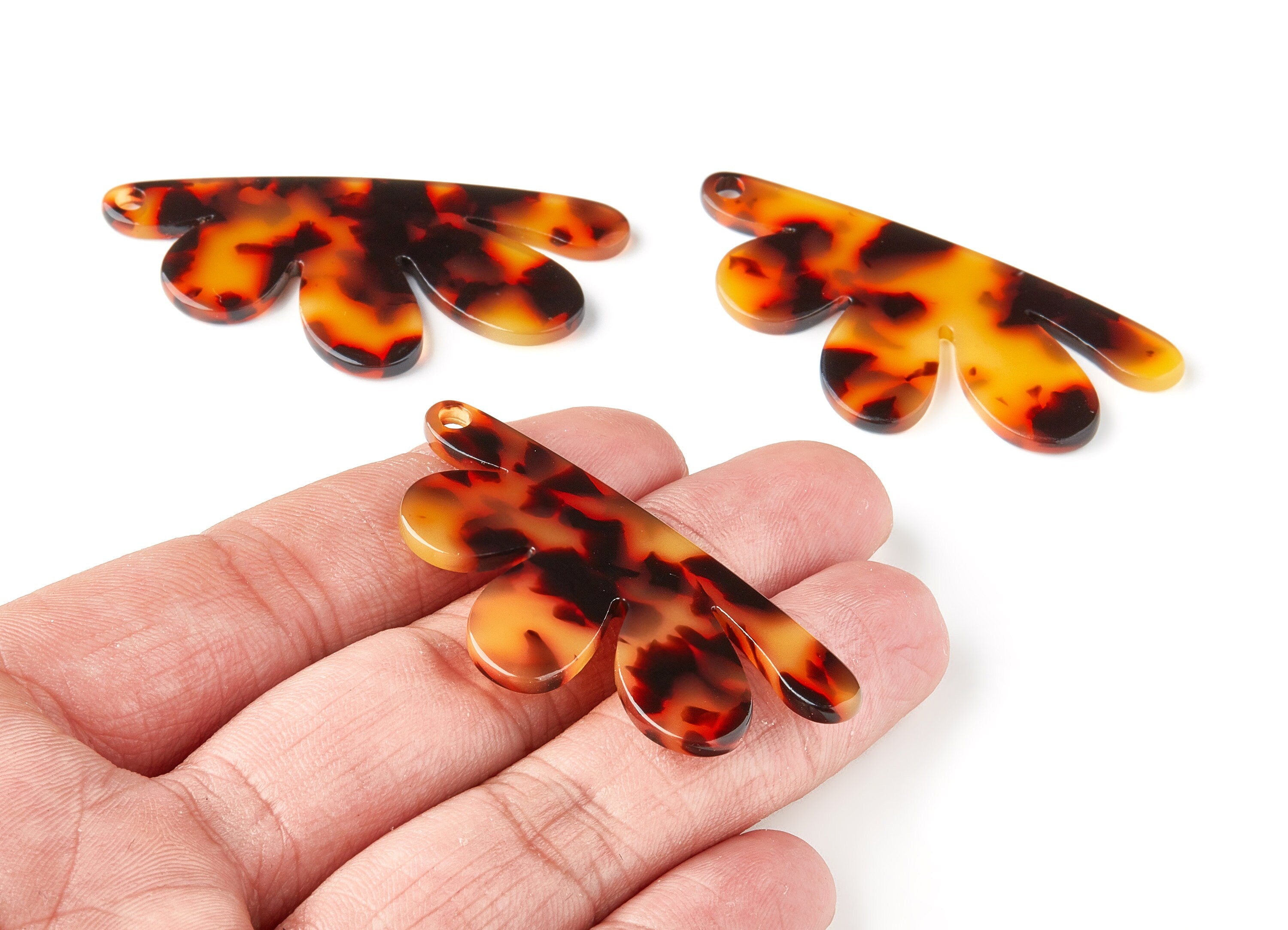 Acetate Acrylic Earring Charms - Tortoise Shell Earrings - Flower Pendant - Jewelry Supplies - Color Code: A01 - 54.4x27.3x2.53mm - AC1090L - DOMEDBAZAAR