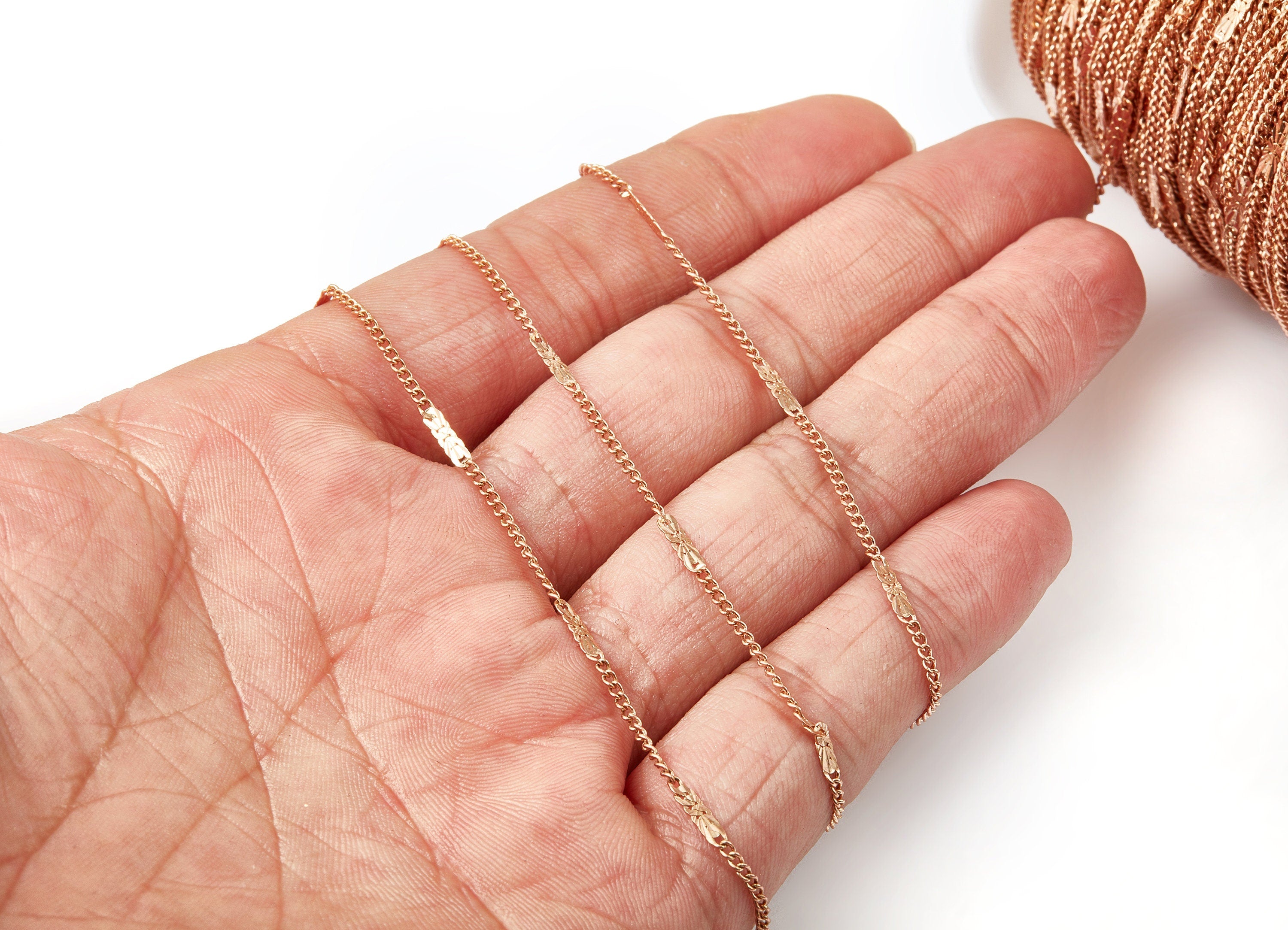 Hammered Satellite Curb Chain - Raw Brass Chain - Soldered - 0.06&quot; x 0.03&quot; x 0.09&quot; - for Necklace Bracelet Jewellery Making - CC1101 - DOMEDBAZAAR
