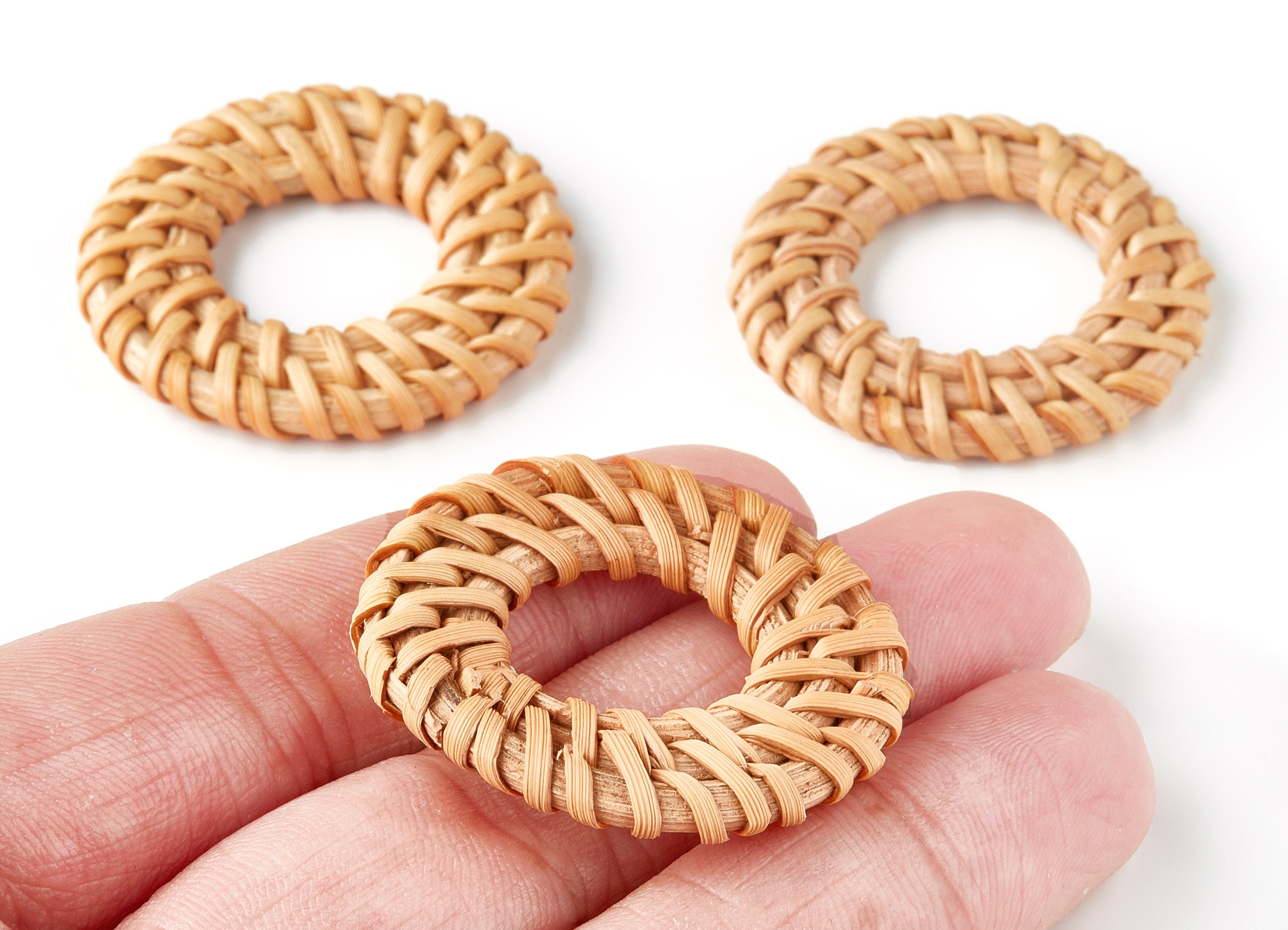 Handwoven Rattan Earrings - Round Shaped Rattan Pendant - Wooden Straw Earrings - Jewelery Handmade - 32.86x32.86x4.42mm - RT1040D - DOMEDBAZAAR