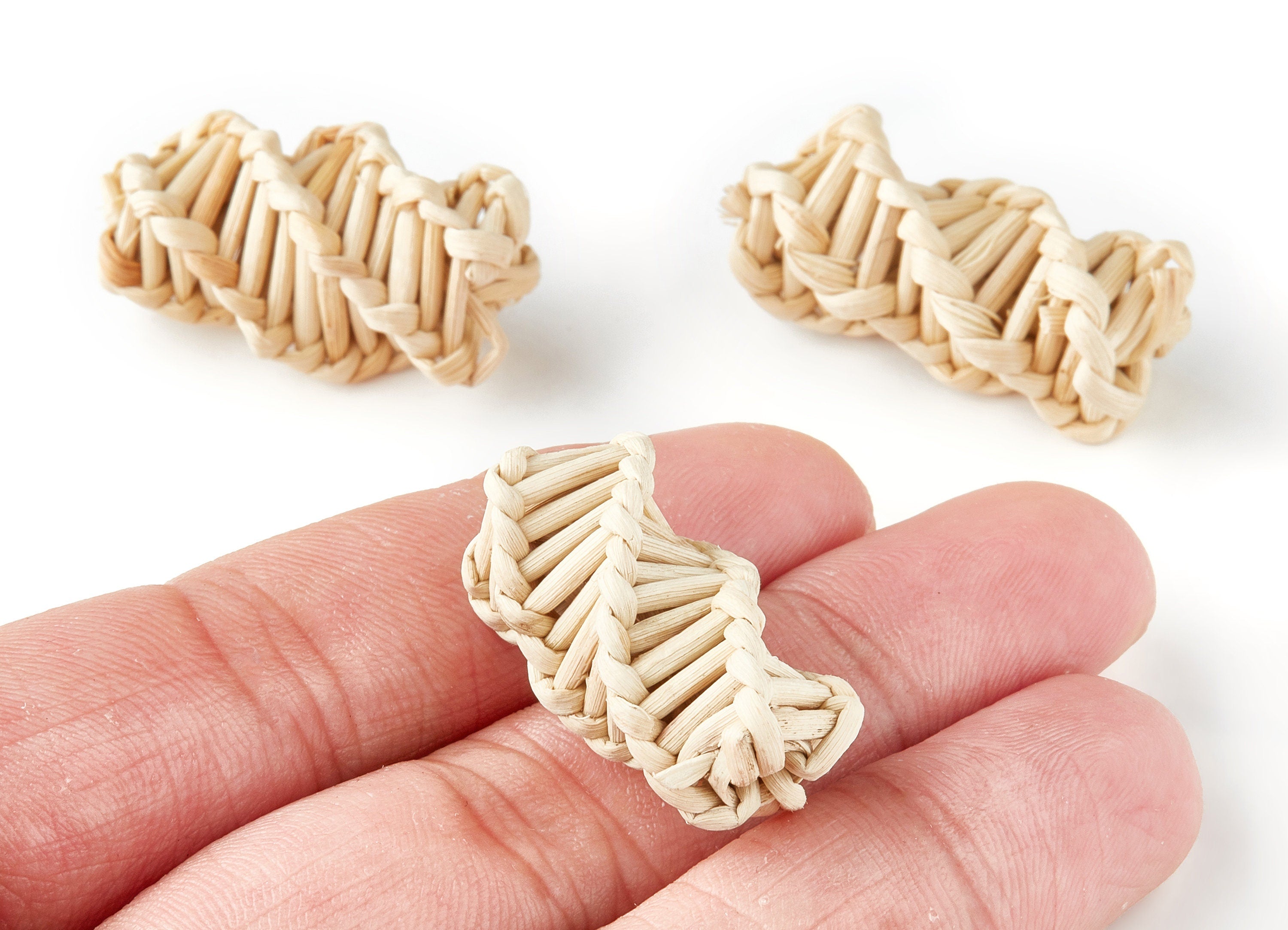 Handwoven Rattan Earrings - Spiral Shape Rattan Pendant - Wooden Straw Earrings - Jewelery Handmade - 31.15x14.9mm - RT1167 - DOMEDBAZAAR