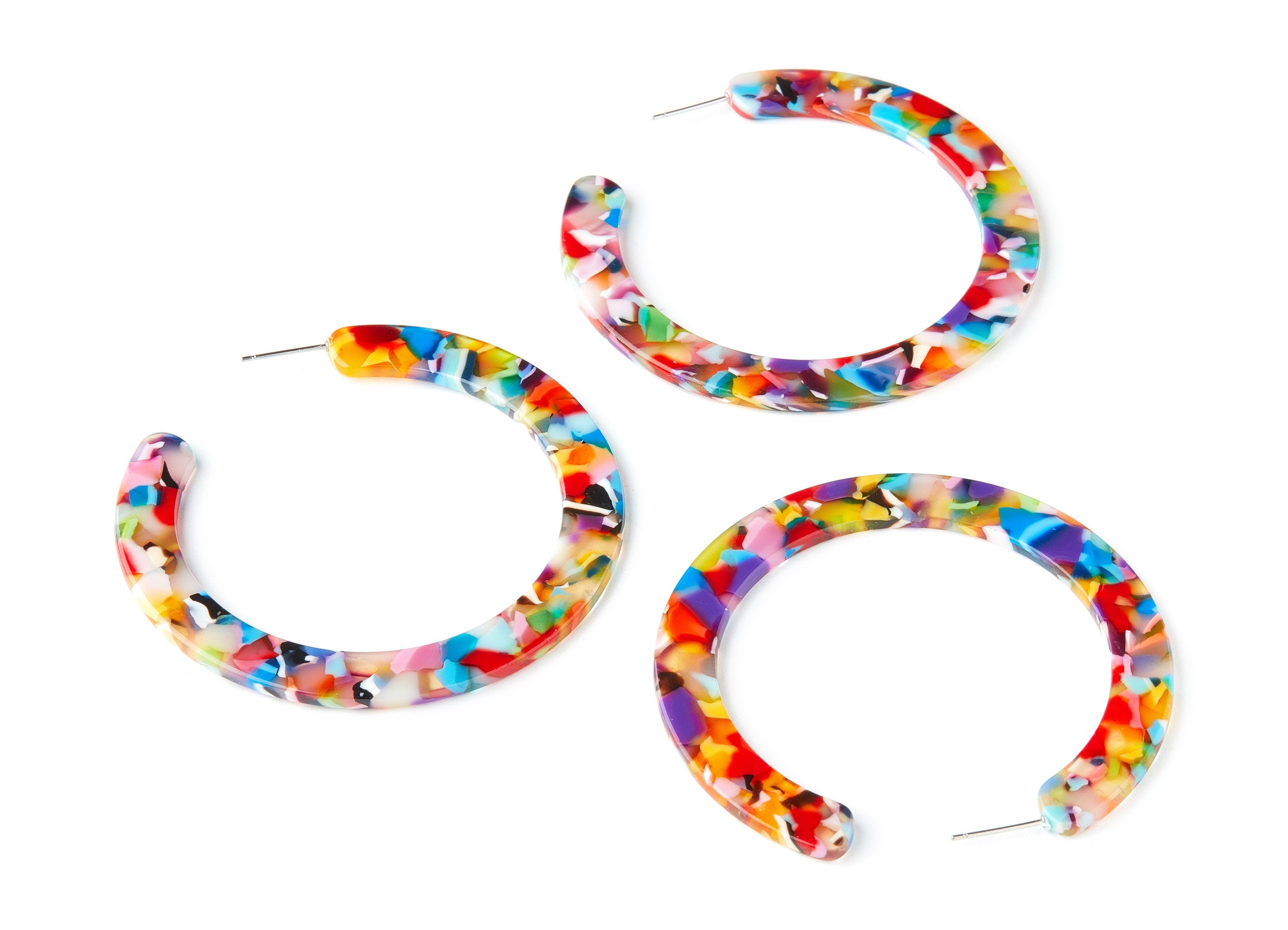 Open Hoop Earrings Stud - 2.5 inch Hoop Earring - Rainbow Acetate Round Earring Post Open Circle - Color Code:A21 - 63.5x2.48mm - AC1572-A21 - DOMEDBAZAAR