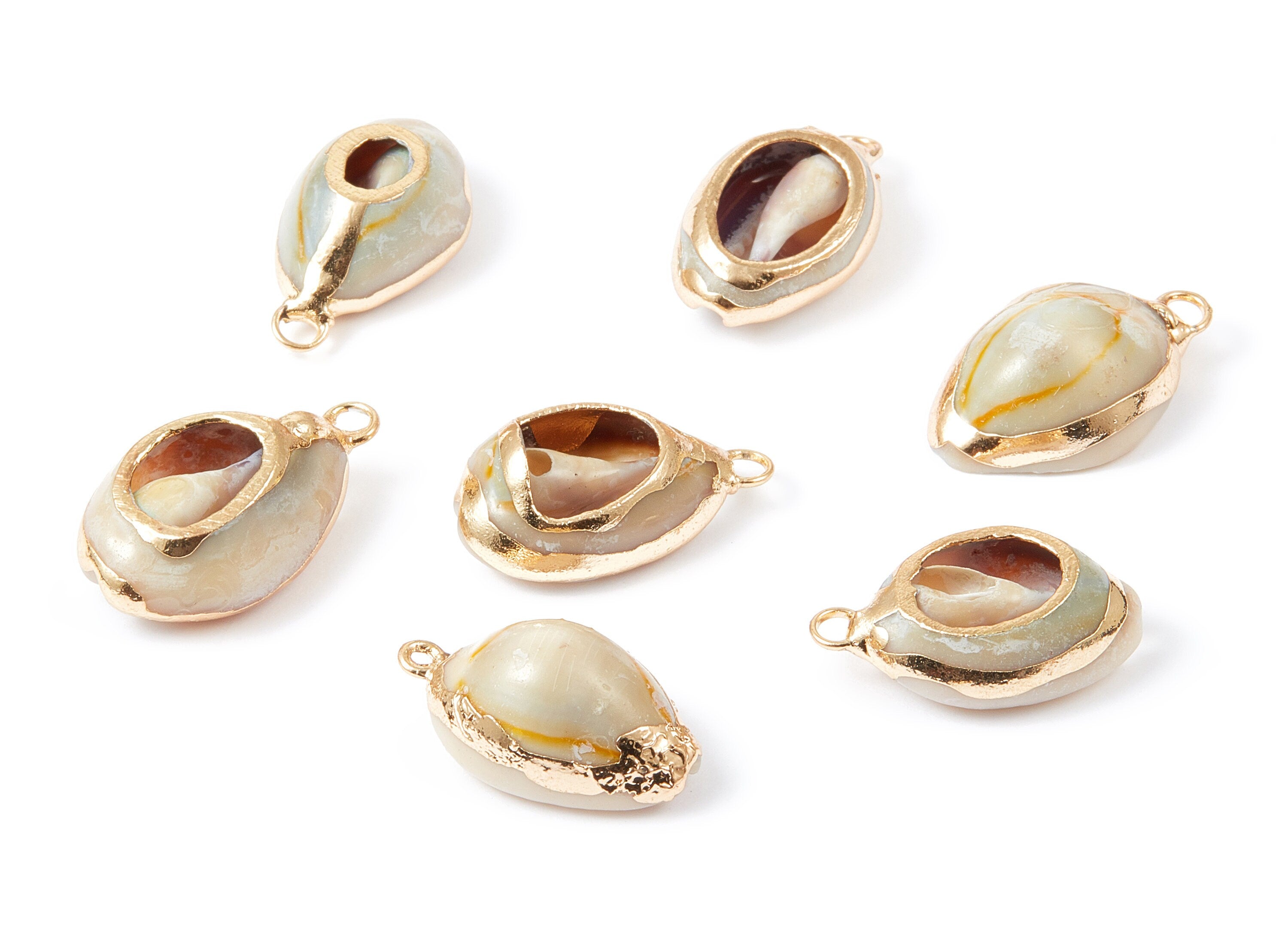 Musell Shell Charms - Seashell Pendant - Glod Tone Plated Earrings - 1 Hole - 26x14.15x7.6mm - SF1008 - DOMEDBAZAAR