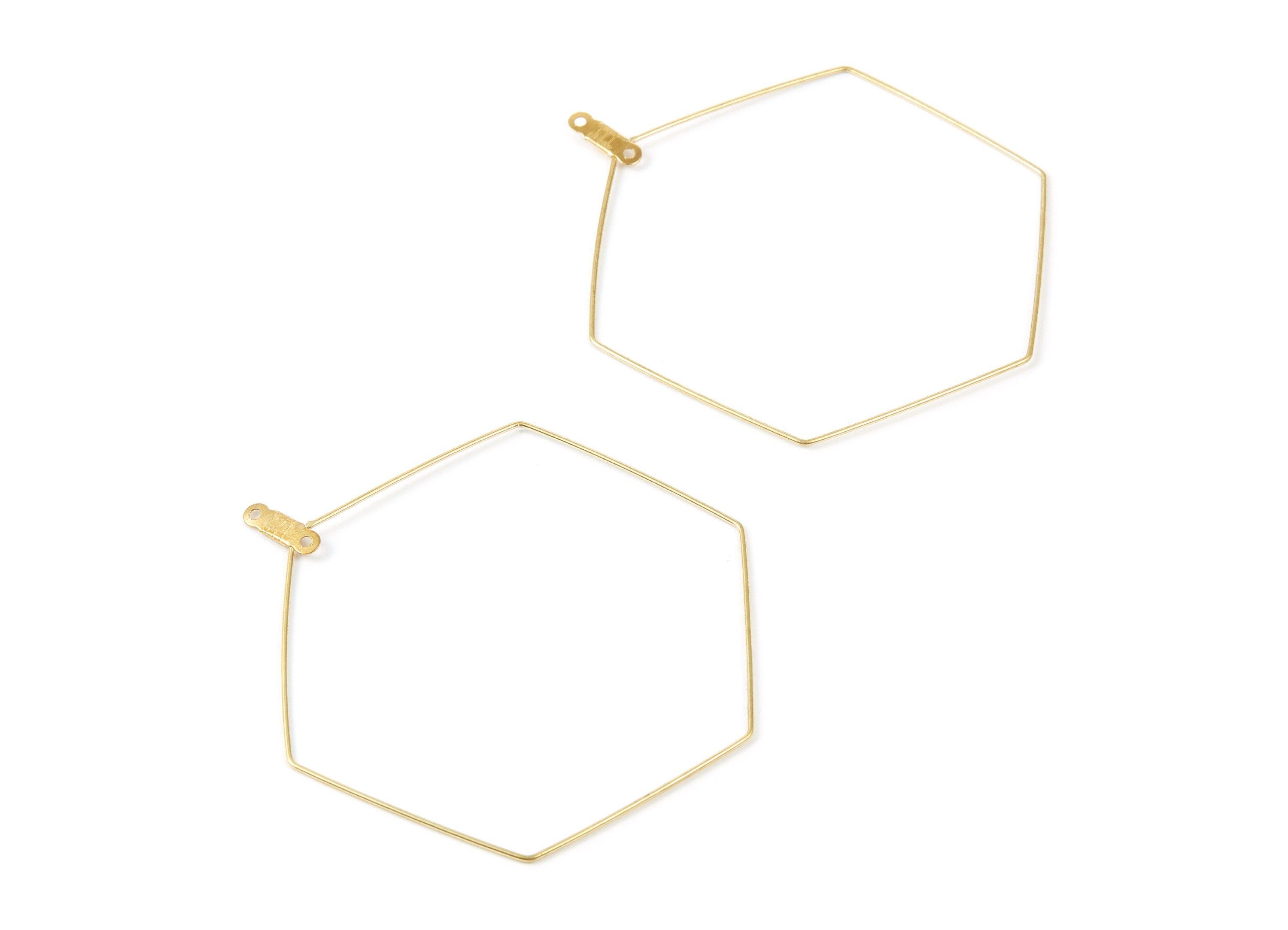 Raw Brass Earring Hoops - Hexagon Shaped Ear Wire - Geometric Earring Findings - Jewelry Supplies - 61x50x0,7mm - PP1517 - DOMEDBAZAAR