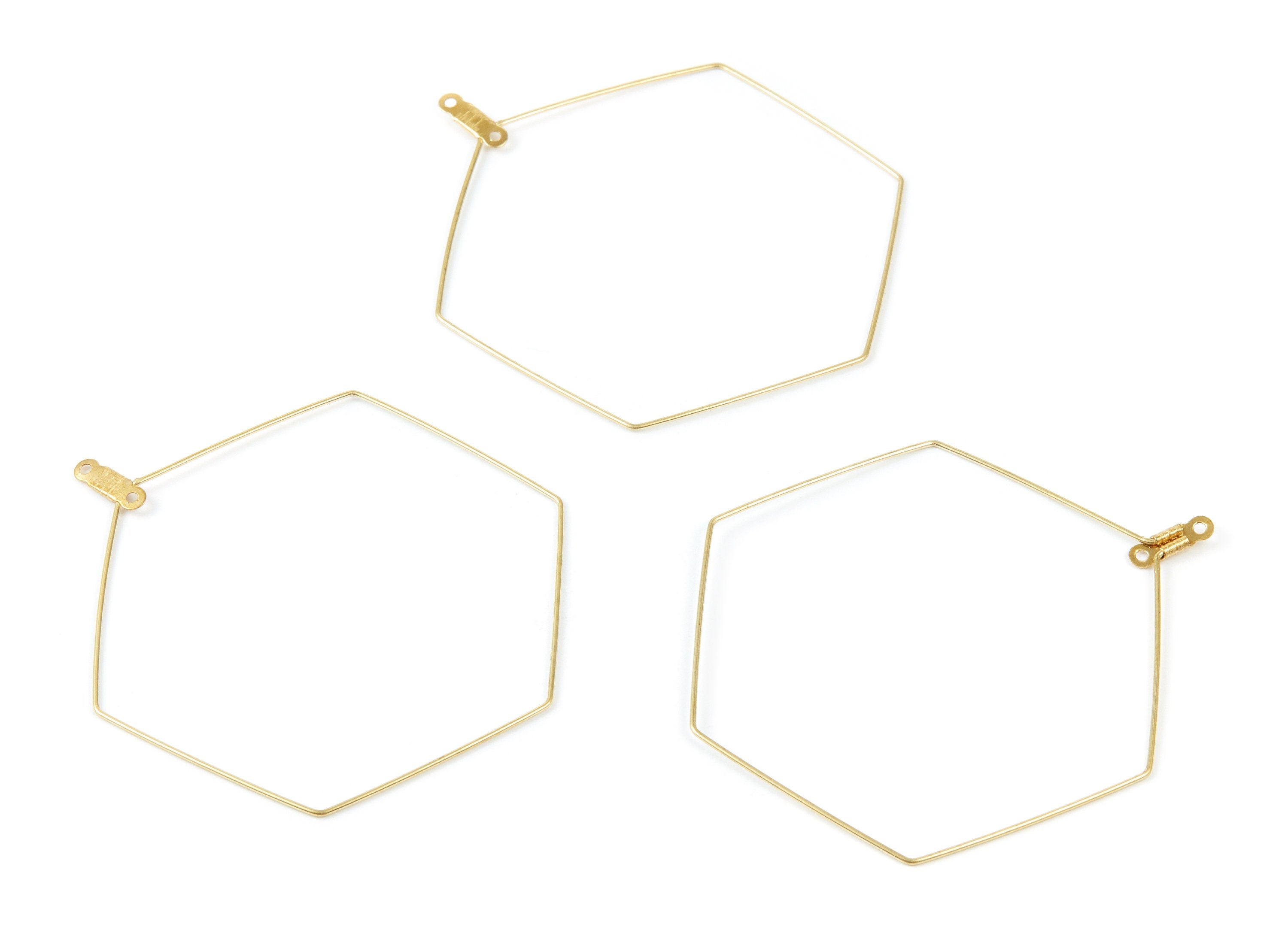 Raw Brass Earring Hoops - Hexagon Shaped Ear Wire - Geometric Earring Findings - Jewelry Supplies - 61x50x0,7mm - PP1517 - DOMEDBAZAAR