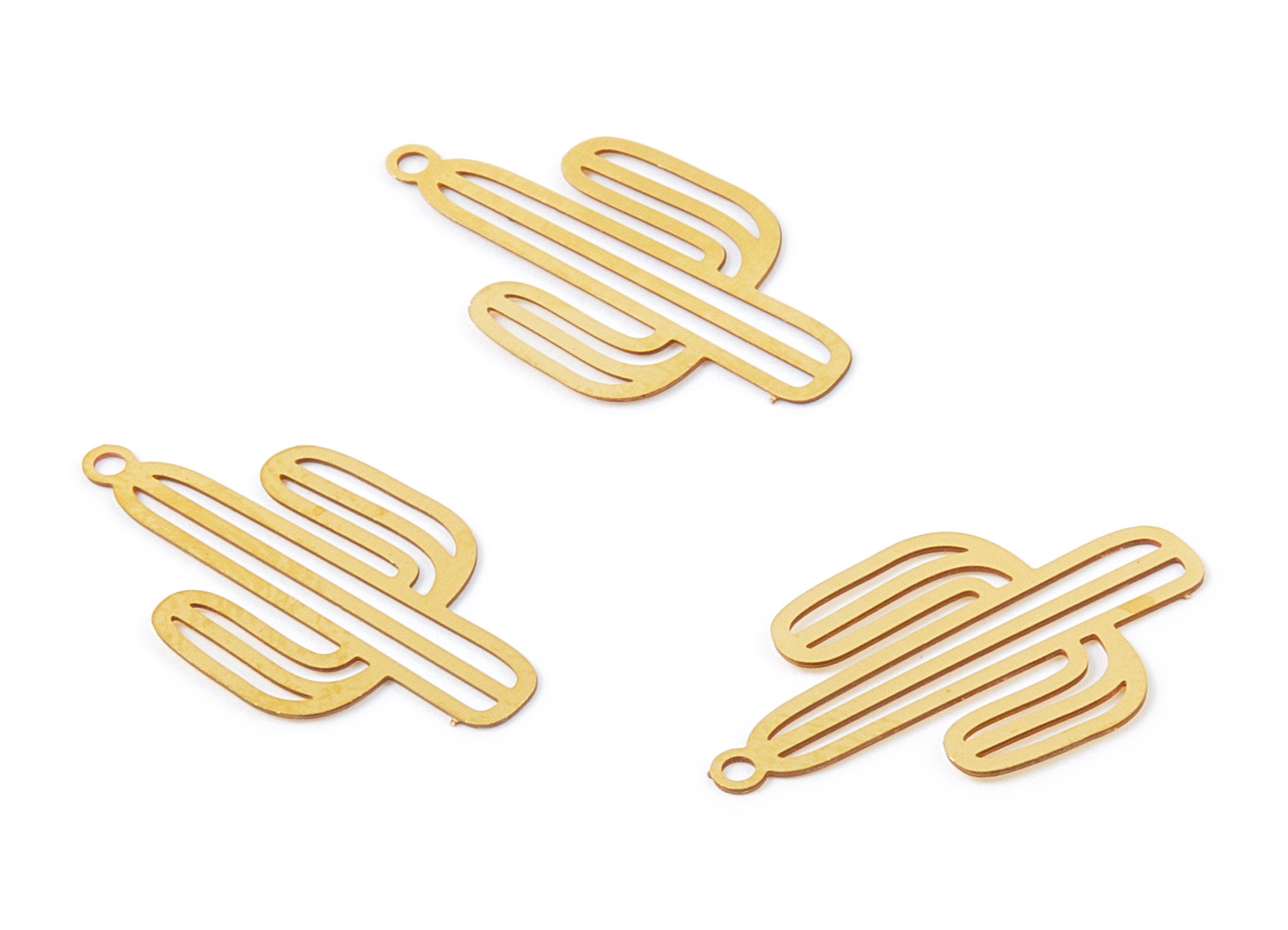 Raw Brass Cactus Shaped Earring Charms - Hallow Out Pendant - Jewelry Supplies - 22.1x12.87x0.33mm - JJC10094-RB - DOMEDBAZAAR