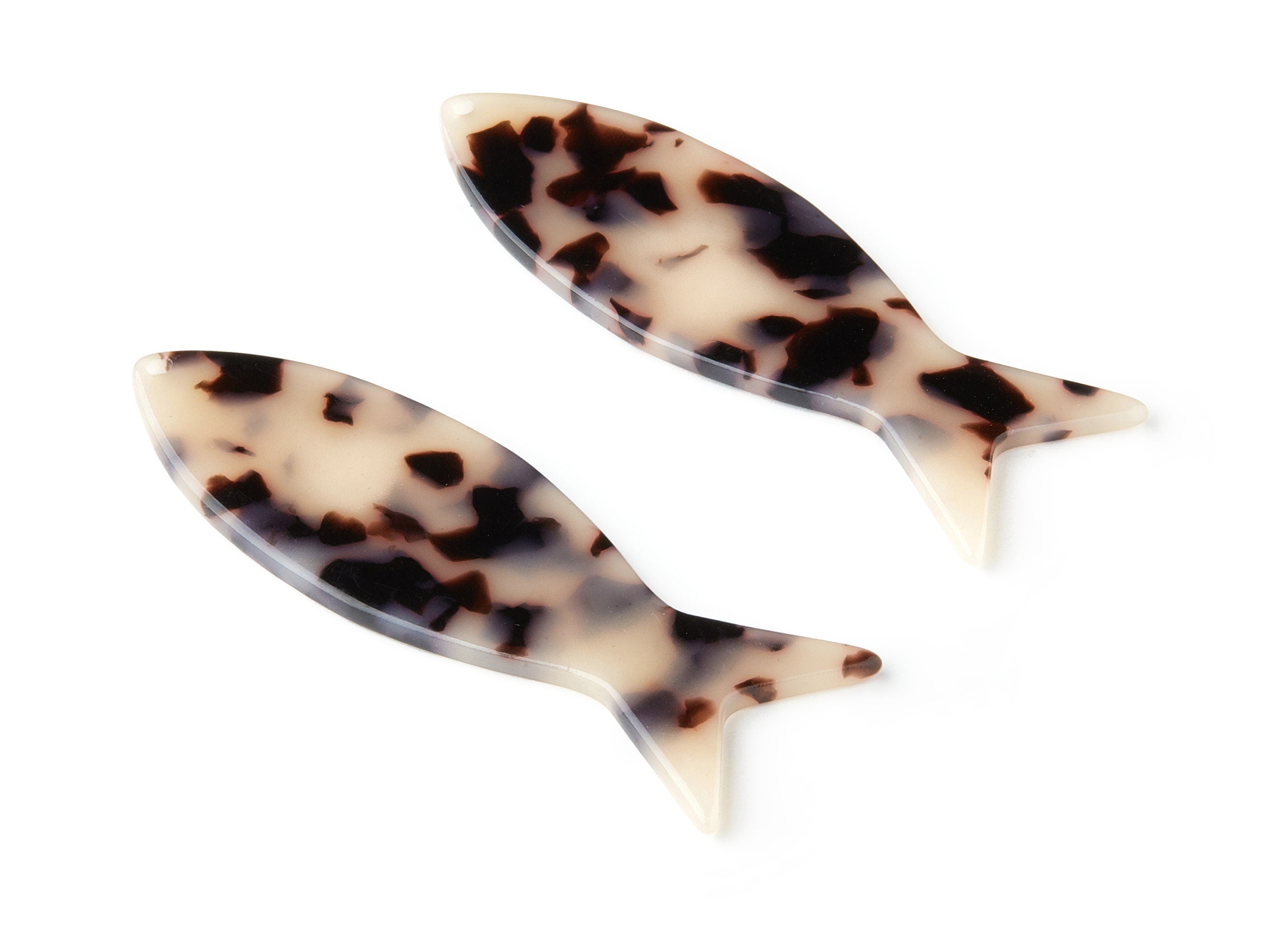 Acetate Acrylic Earring Charms - Blonde Tortoise Shell Earrings - Fish Shaped Pendant - Color Code: A07 - 64x21x2.3mm - AC1545-A07 - DOMEDBAZAAR