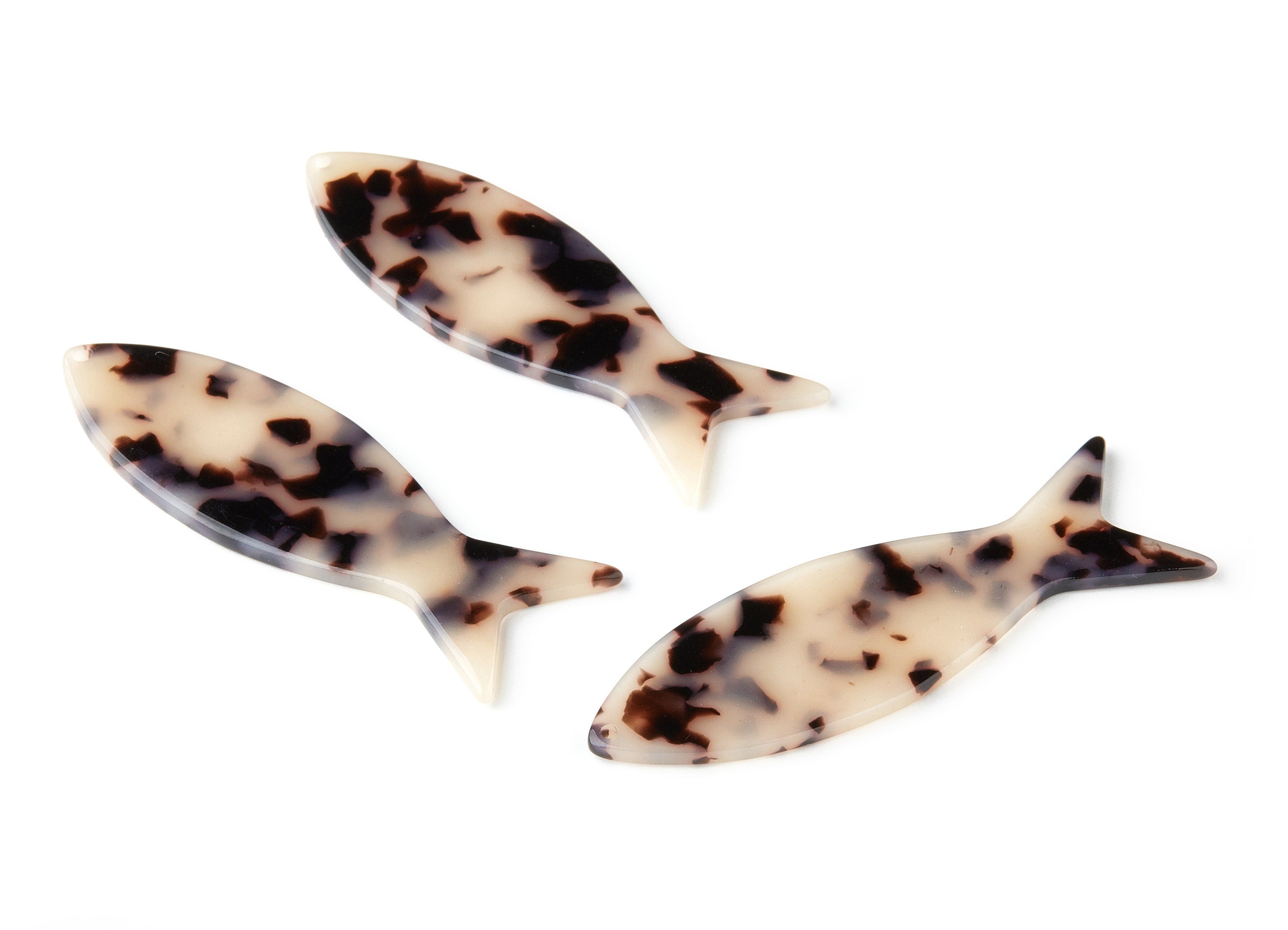 Acetate Acrylic Earring Charms - Blonde Tortoise Shell Earrings - Fish Shaped Pendant - Color Code: A07 - 64x21x2.3mm - AC1545-A07 - DOMEDBAZAAR