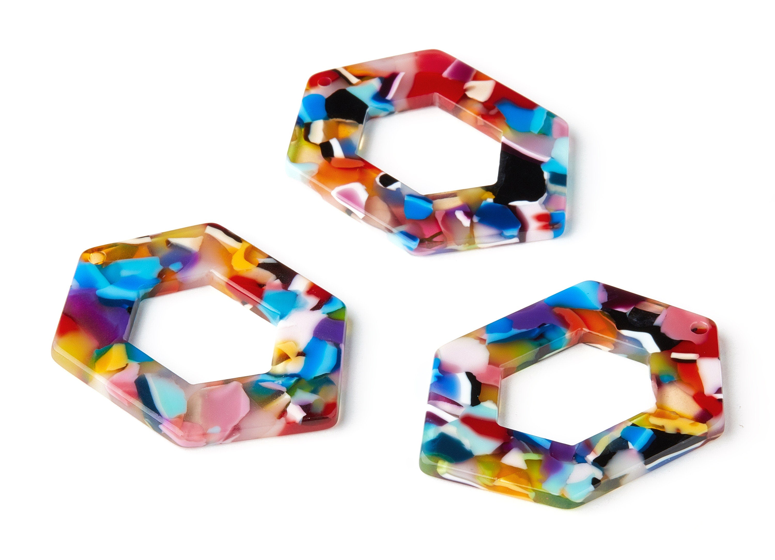 Acetate Hexagon Earring Charms - Hexagon Pendant - Earring Findings - Jewelry Supplies - Color Code:A21 - 42.2x29.5x2.5mm - AC1561-A21 - DOMEDBAZAAR