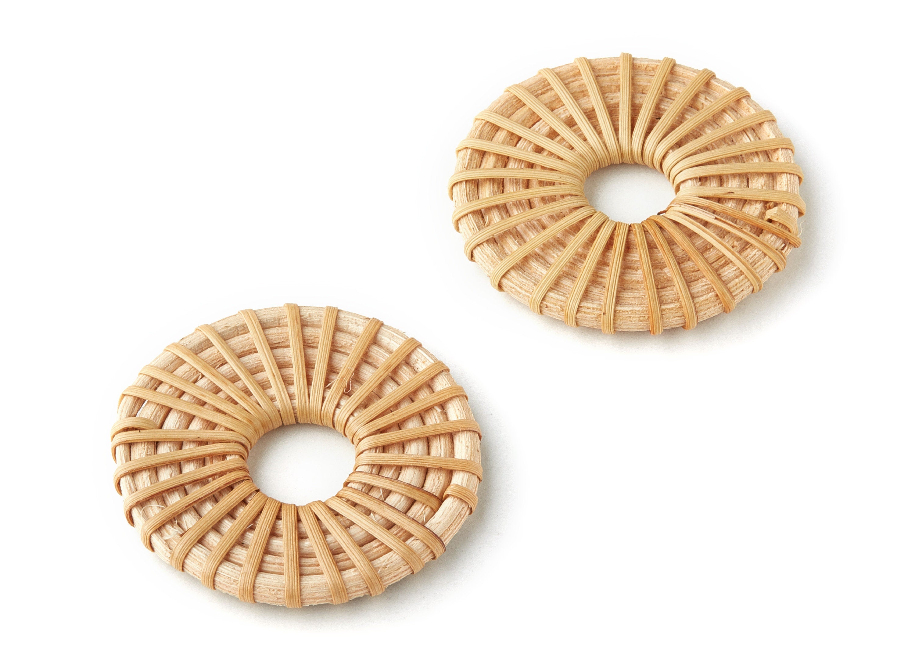 Handwoven Rattan Earrings - Round Shaped Rattan Pendant - Wooden Straw Earring - Jewelry Handmade - 42.1x42.1x5.1mm - RT1166 - DOMEDBAZAAR