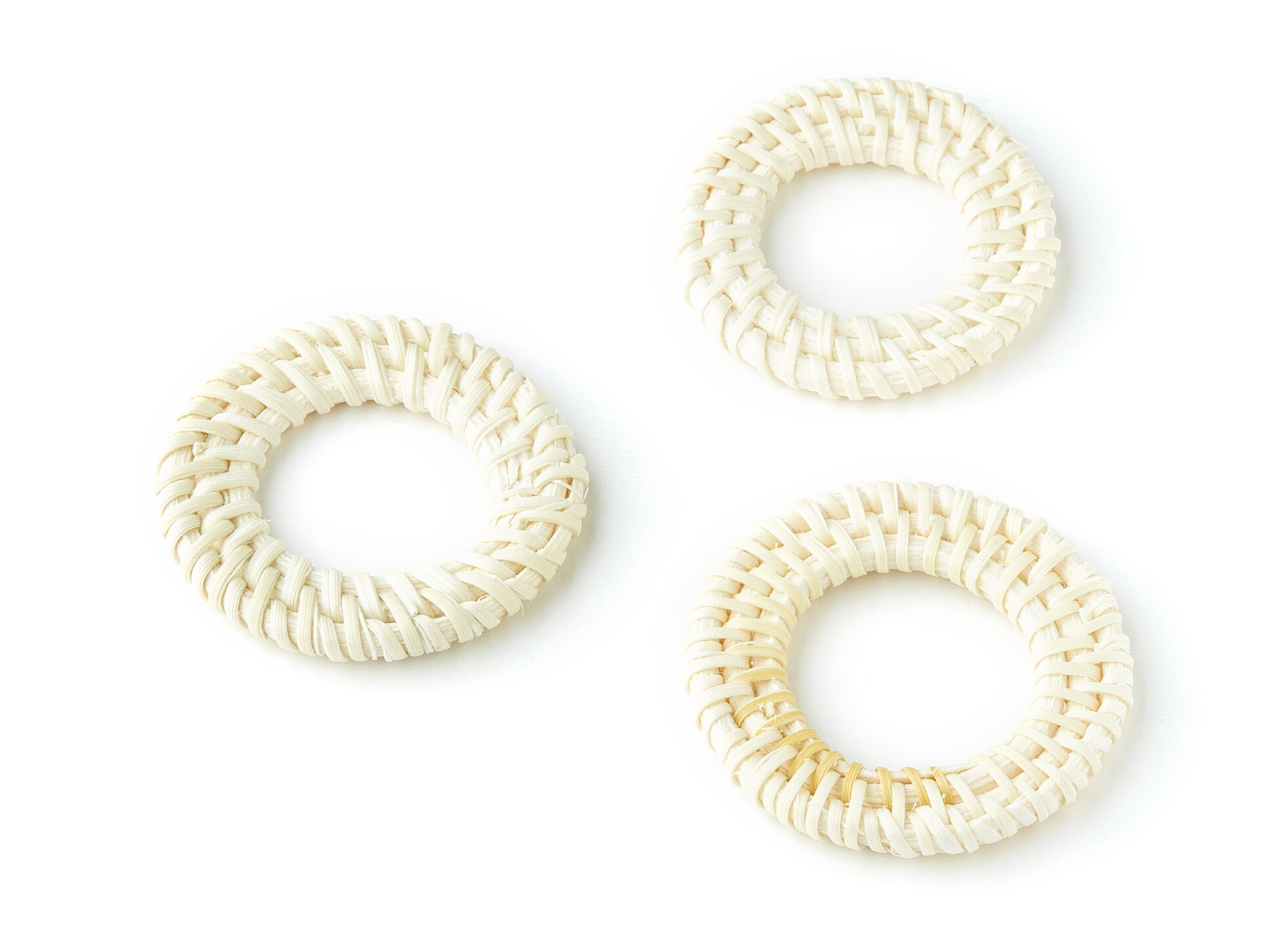 Handwoven Rattan Earrings - Round Shaped Rattan Pendant - Wooden Straw Earring - Jewelery Handmade - 49.9x49.9x5.23mm - RT1150 - DOMEDBAZAAR