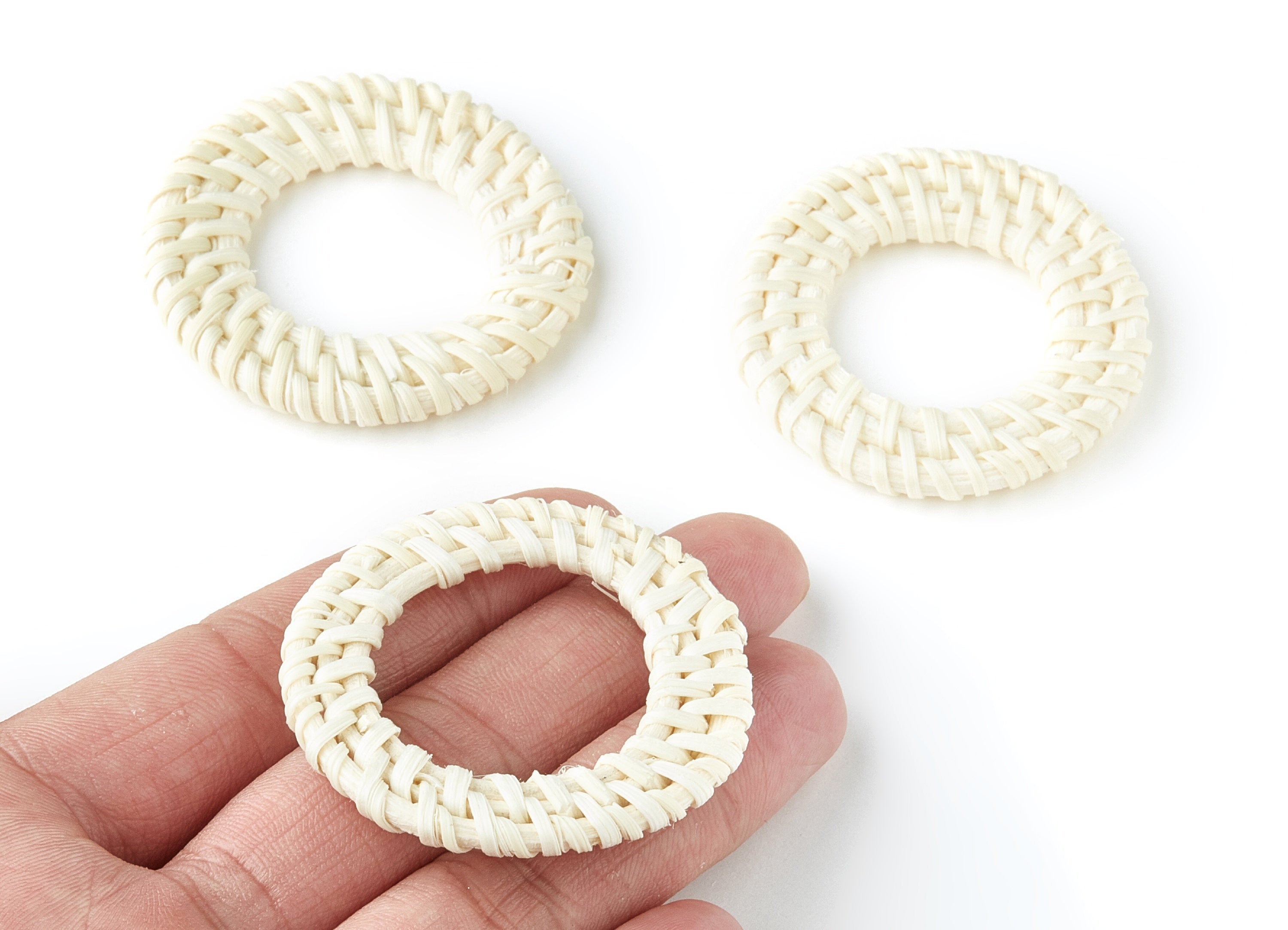 Handwoven Rattan Earrings - Round Shaped Rattan Pendant - Wooden Straw Earring - Jewelery Handmade - 49.9x49.9x5.23mm - RT1150 - DOMEDBAZAAR