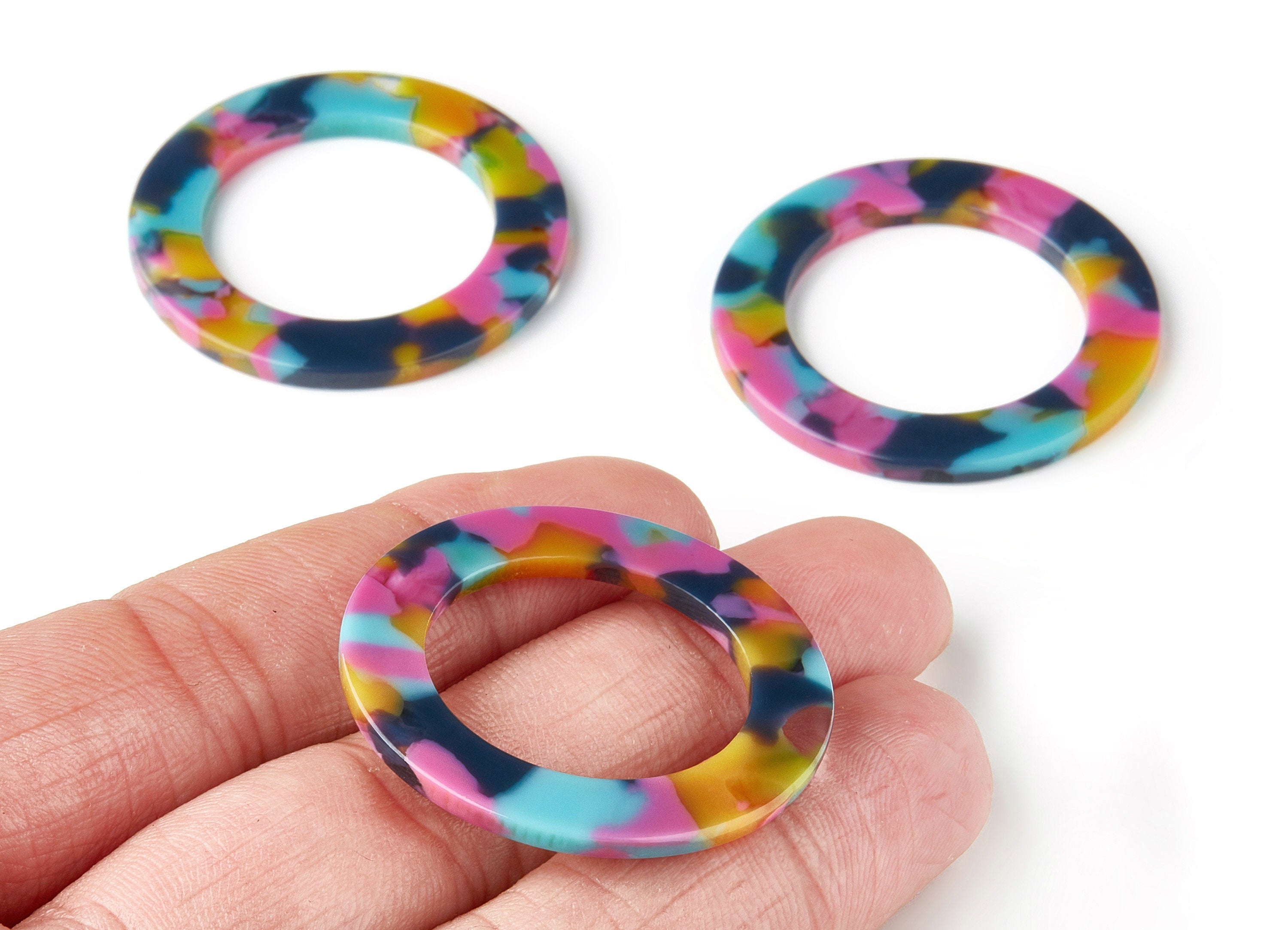 Acetate Hoop Earring Charms - Circle Pendant - Earring Findings - Jewelry Supplies - Color Code: A258 - 36.7x36.7x2.4mm - AC1550-A258 - DOMEDBAZAAR