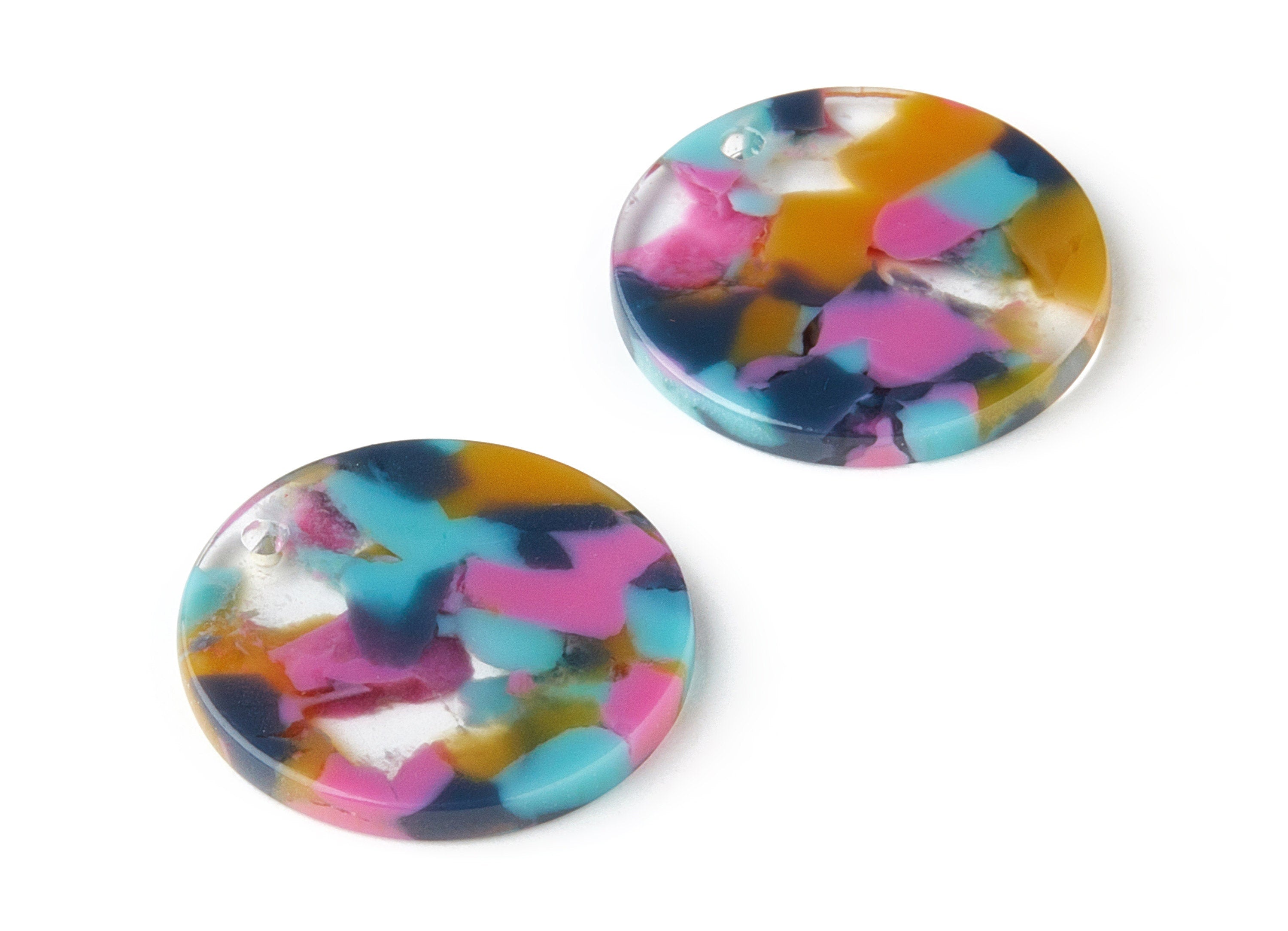 Acetate Acrylic Earring Charm - Tortoise Shell Earrings - Coin Shaped Charm - 1 Hole - Color Code:A258 - 24.1x24.1x2.5mm - AC1551-A258 - DOMEDBAZAAR