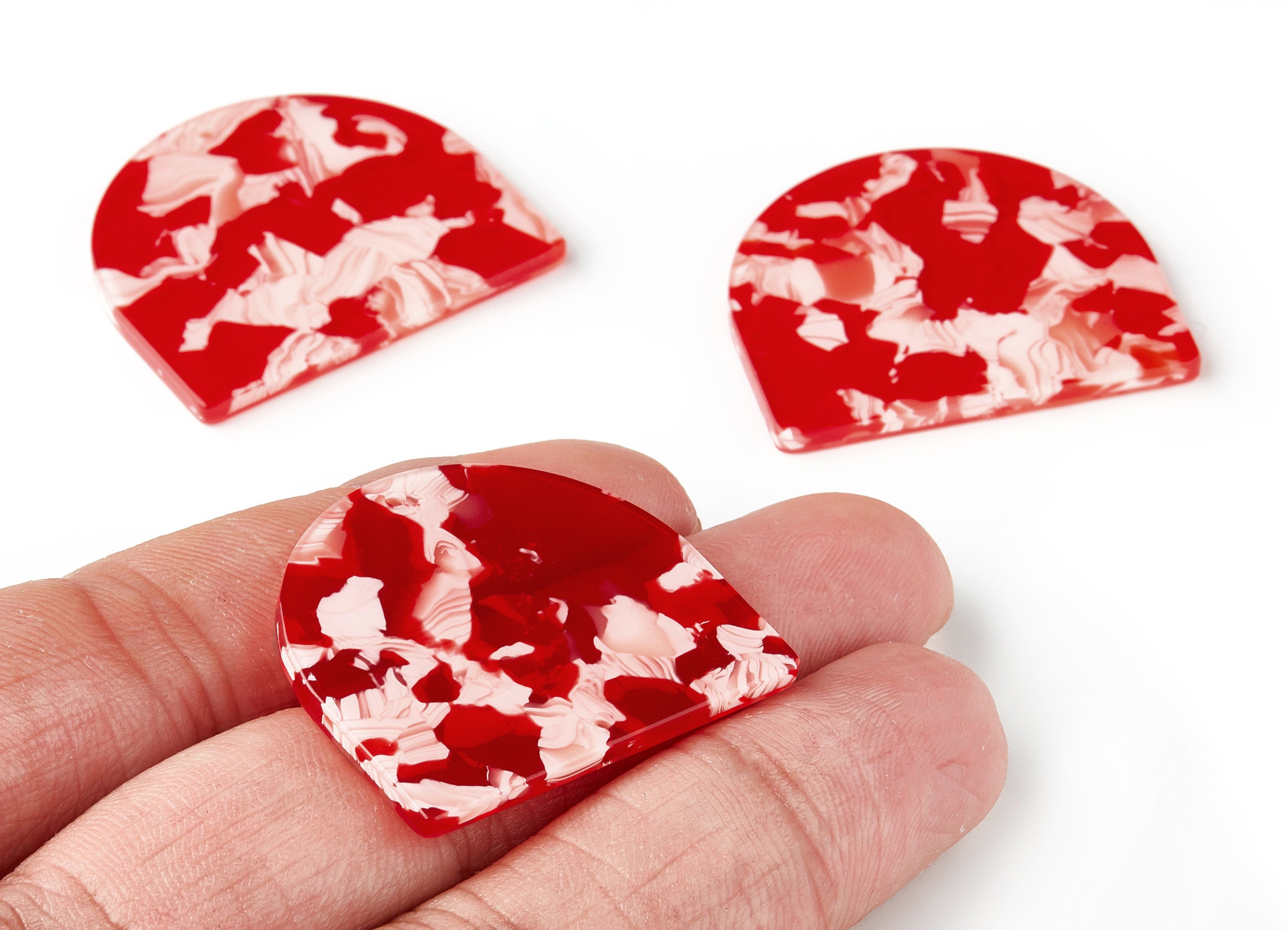 Acetate Acrylic Earring Charms - 2 Hole - Tortoise Shell Earrings - D Shaped Pendant - Color Code: A143 - 29.6x34.5x2.51mm - AC1634-A143 - DOMEDBAZAAR