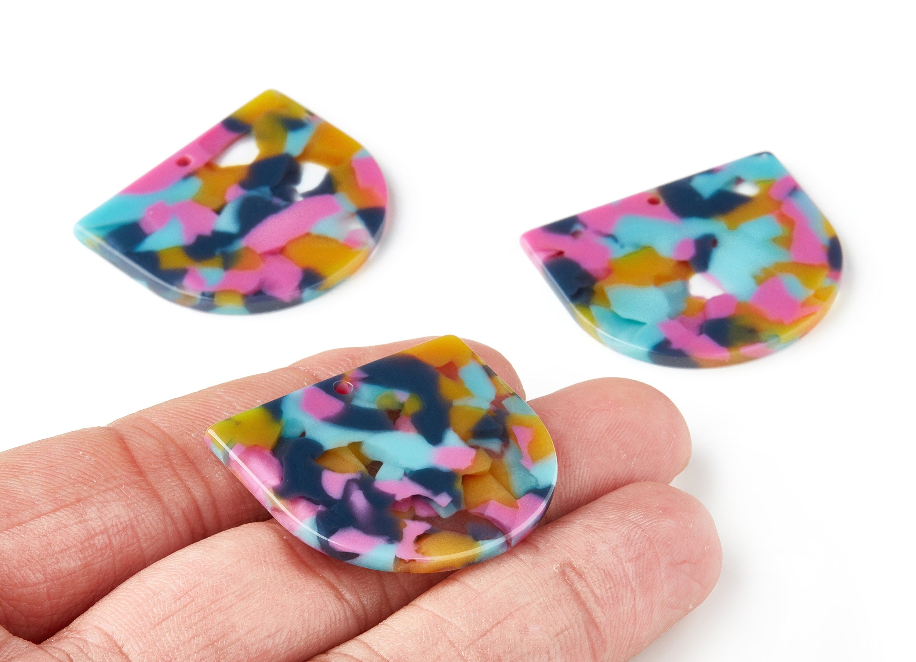 Acetate D Earring Charms - D Shaped Pendant - Earring Findings - Jewelry Supplies - Color Code: A258 - 29.8x34.8x2.5mm - AC1094-A258 - DOMEDBAZAAR