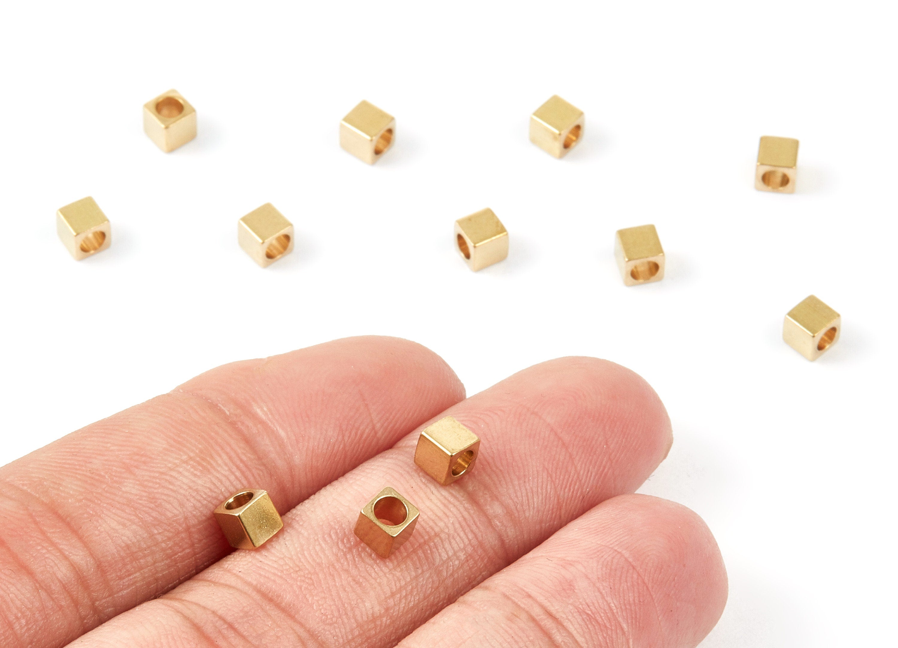 Brass Square Beads - 4X4 - Raw Brass Square Cube Beads - Jewelry Supplies - 3.96x3.96x4.7mm - PP1459 - DOMEDBAZAAR