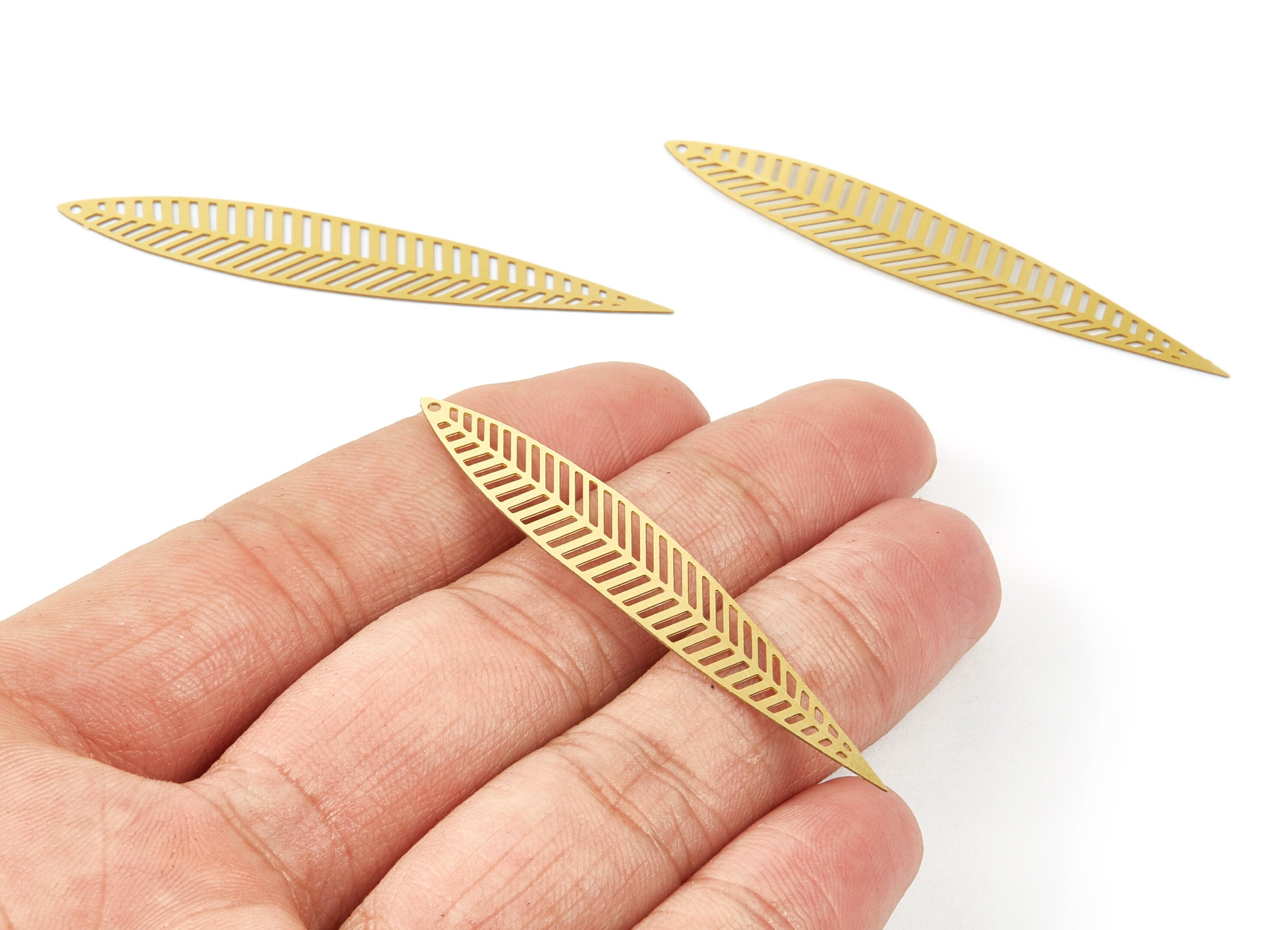 Raw Brass Leaf Shaped Earring Charms - Hallow Out Necklace and Earring Findings - Jewelry Supplies - 59.8x9.47x0.29mm - JJB4937 - DOMEDBAZAAR