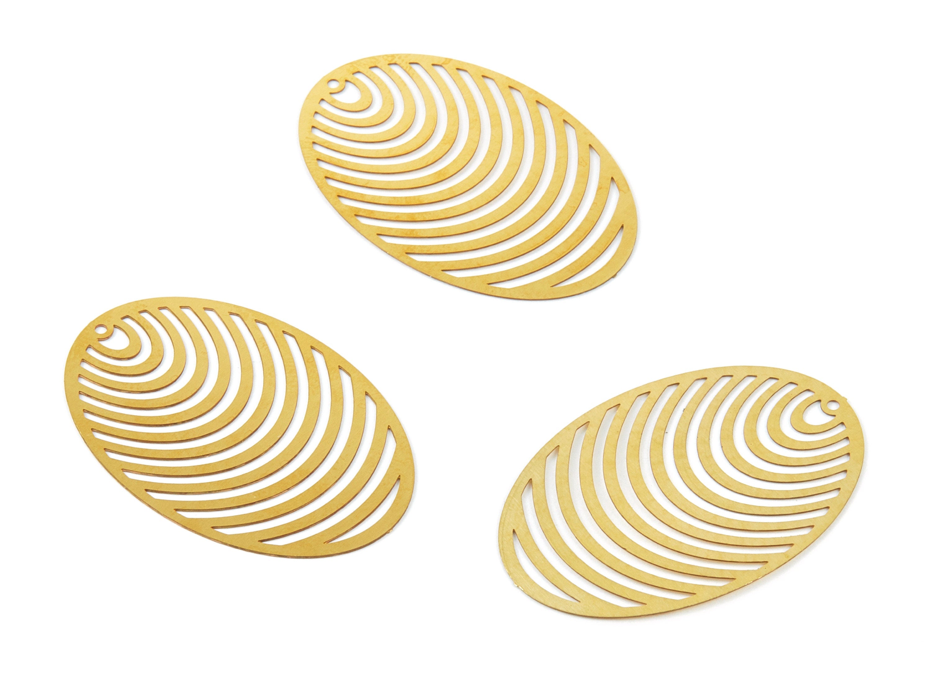 Raw Brass Oval Earring Charms - Hallow Out Necklace and Earring Findings - Jewelry Supplies -40x26.54x0.29mm - JJB5175 - DOMEDBAZAAR
