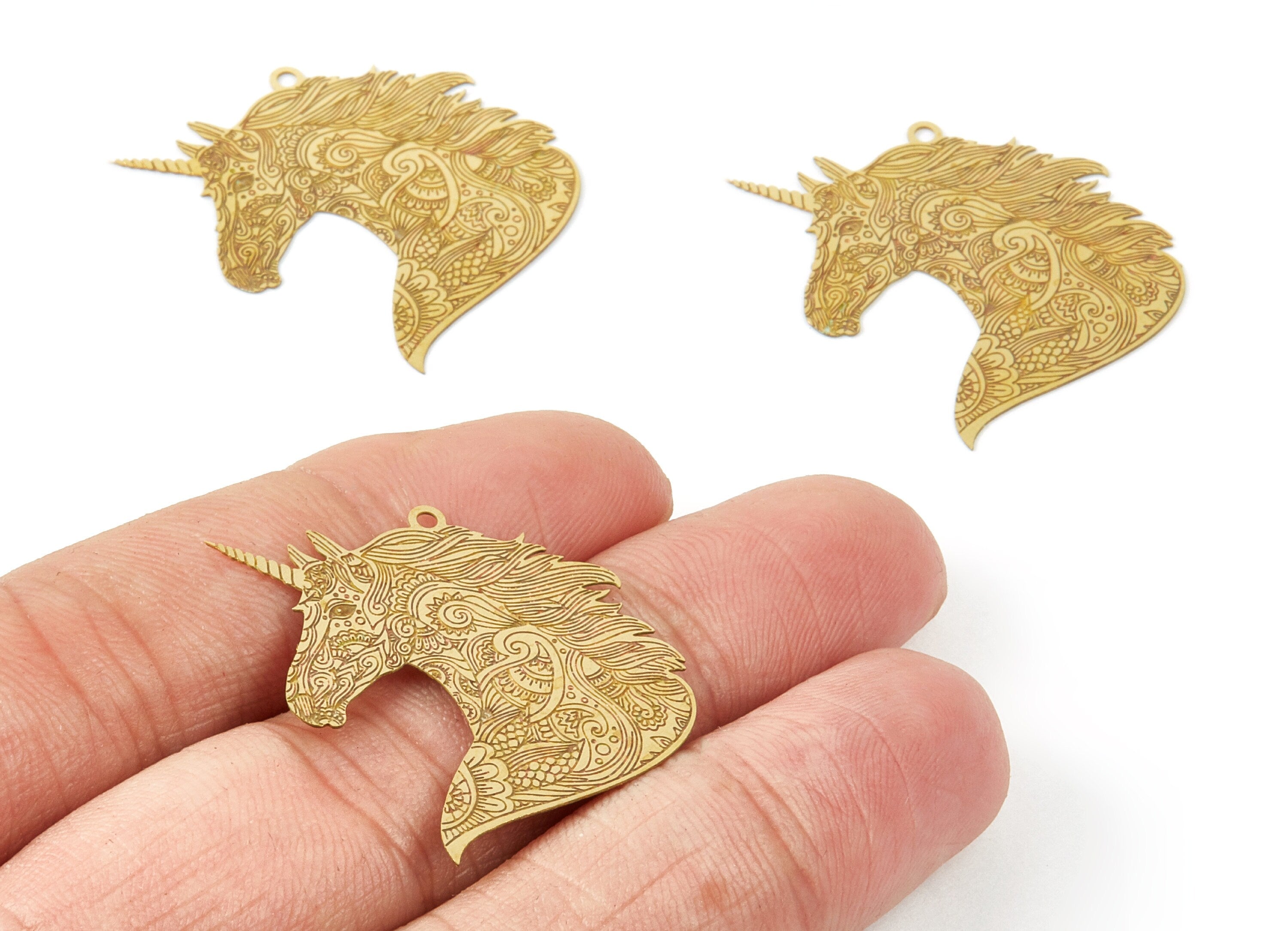 Raw Brass Unicorn Shaped Earring Charms - Hallow Out Earring Charms - Funny Earring Findings - 30.9x27x0.3mm - JJB5048 - DOMEDBAZAAR
