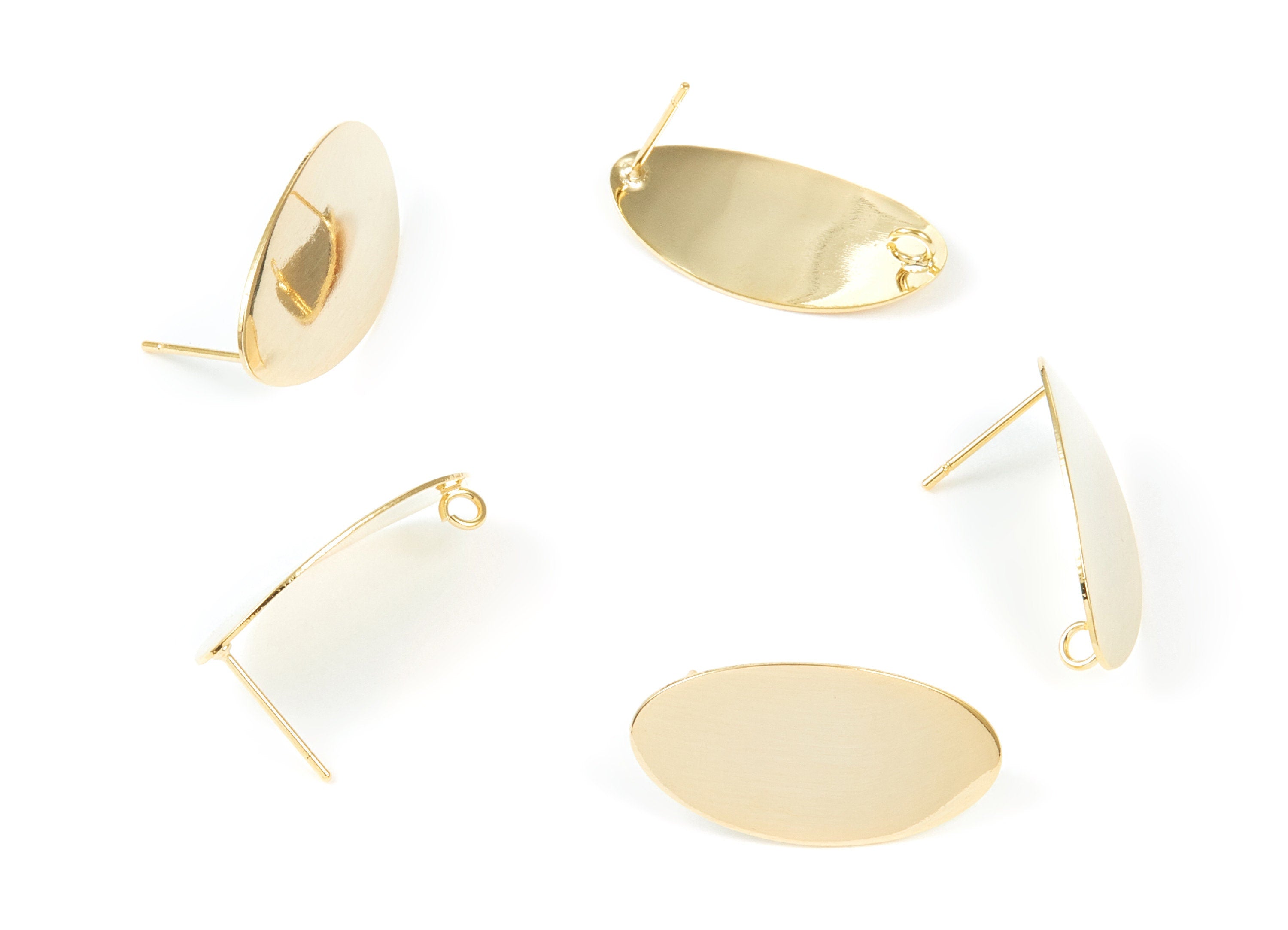 18K Real Gold Plated Brass Post Stud - Gold Plated Brass Earrings With 1 Hole - Oval Shaped Earrings - 26.12x13.72x0.64mm -  RGP1018 - DOMEDBAZAAR