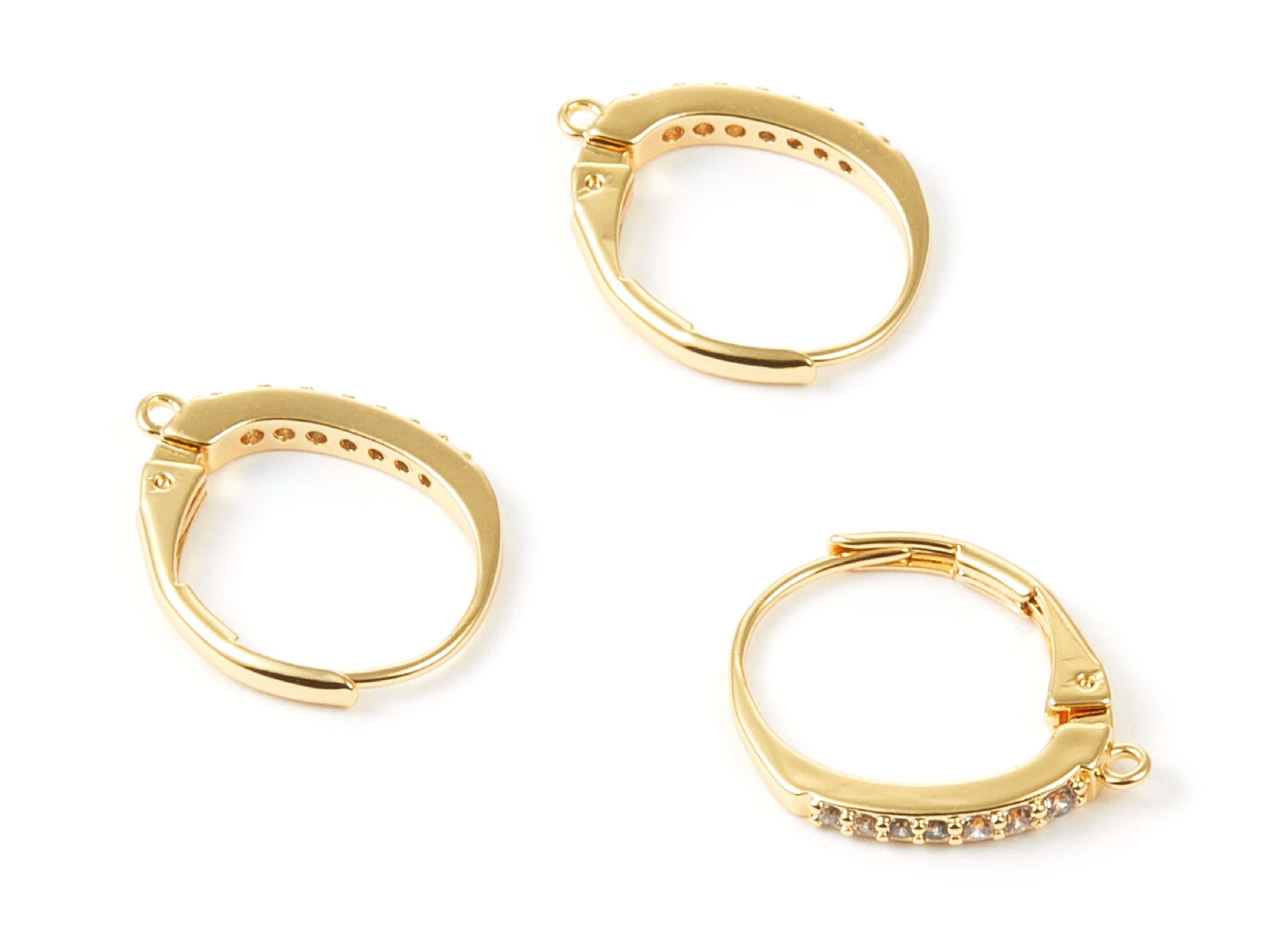 18K Real Gold Plated Brass Leverback - Gold Plated Earrings With Zircons - Jewelry Supplies - 17.5x14.4x2.5mm - RGP1005 - DOMEDBAZAAR