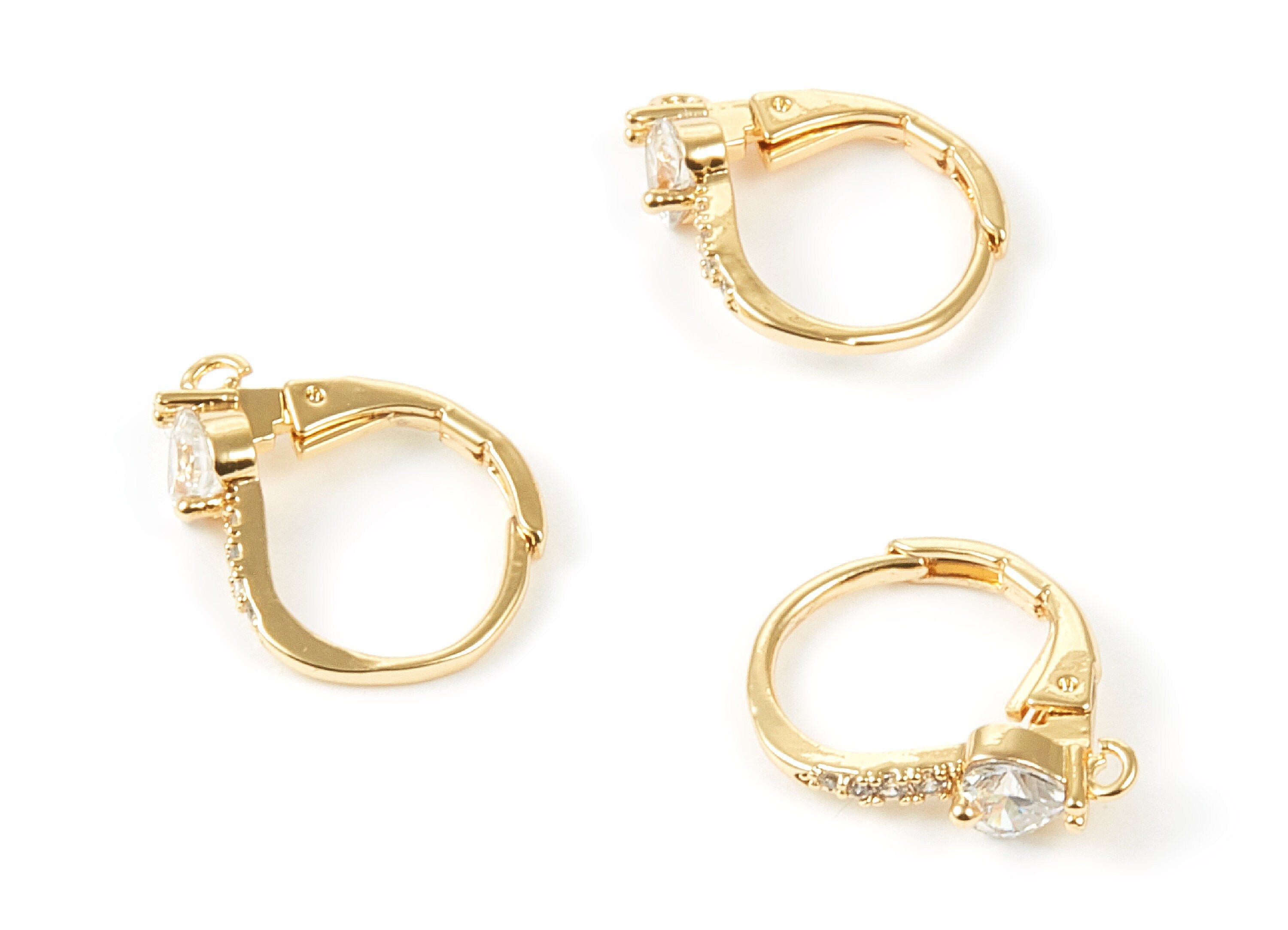 18K Real Gold Plated Brass Leverback - Gold Plated Earrings With Zircons - Jewelry Supplies - 13.46x12.7x4mm - RGP1003 - DOMEDBAZAAR