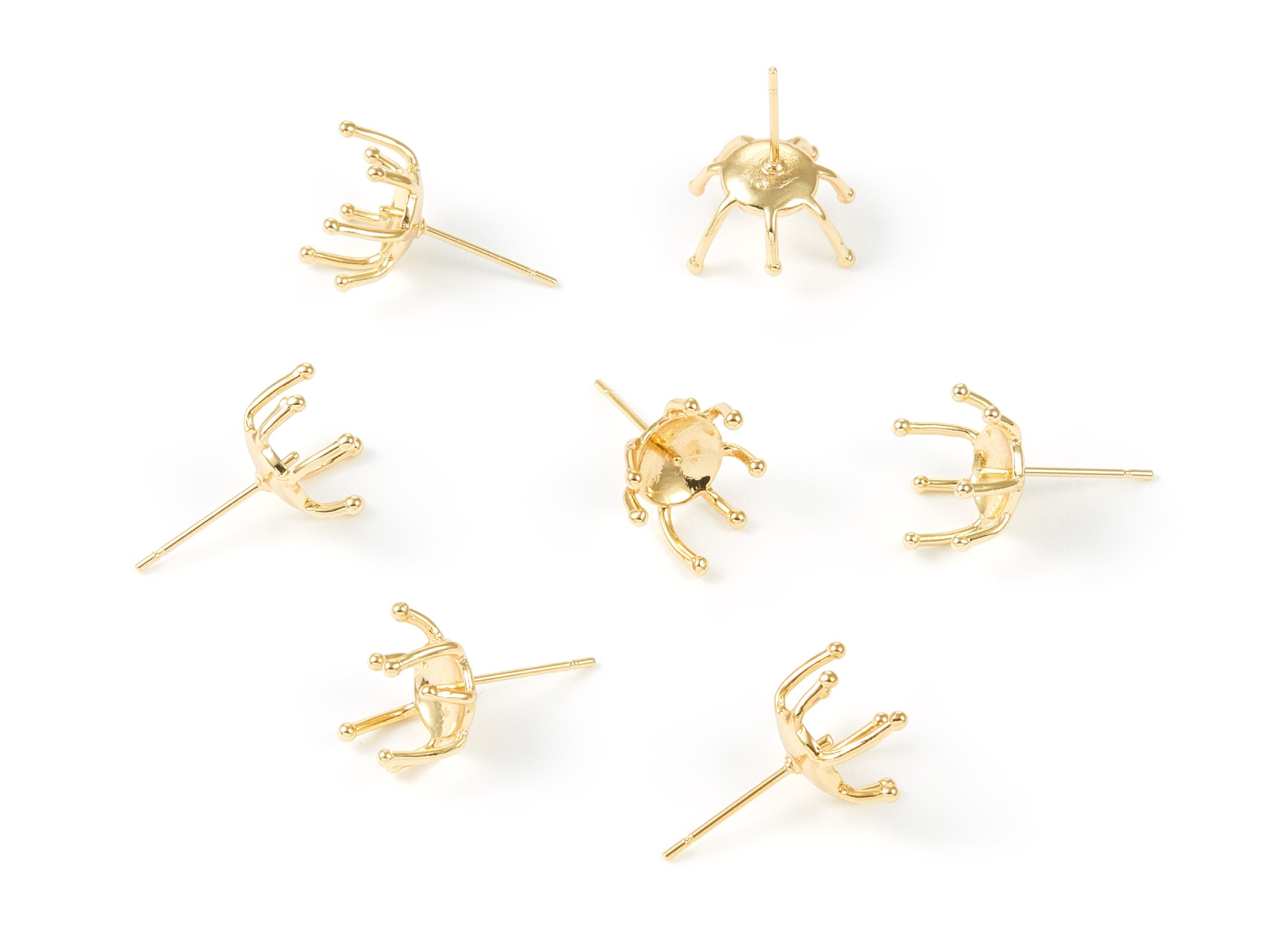 18K Real Gold Plated Brass Earring Post Stud - Earring Stud With Crown Claw - Jewelry Supplies - 20x11x1.1mm - RGP1021 - DOMEDBAZAAR