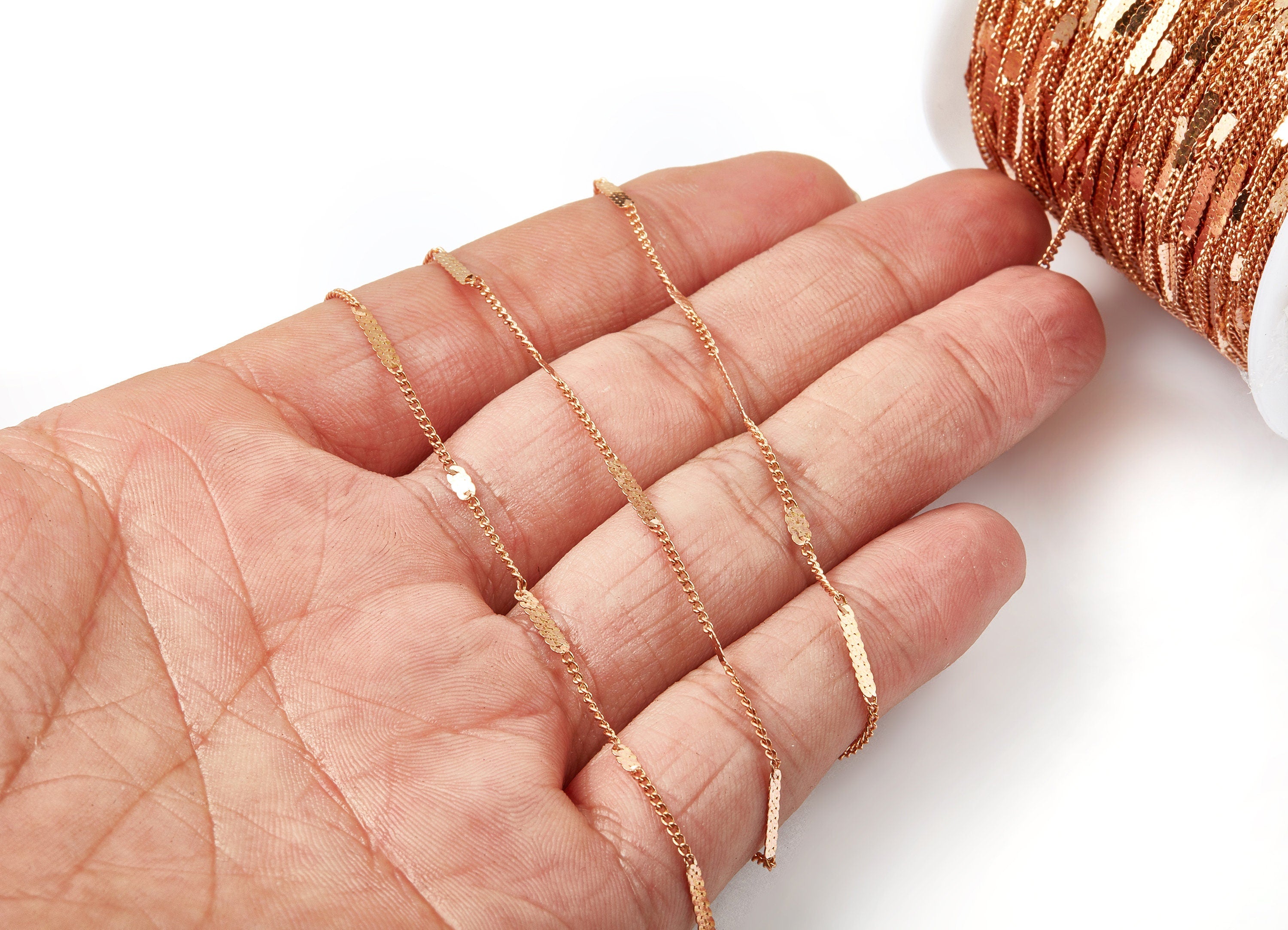 Hammered Satellite Curb Chain - Raw Brass Chain - Soldered - 0.08&quot; x 0.05&quot; x 0.08&quot; - for Necklace Bracelet Jewellery Making - CC1107 - DOMEDBAZAAR