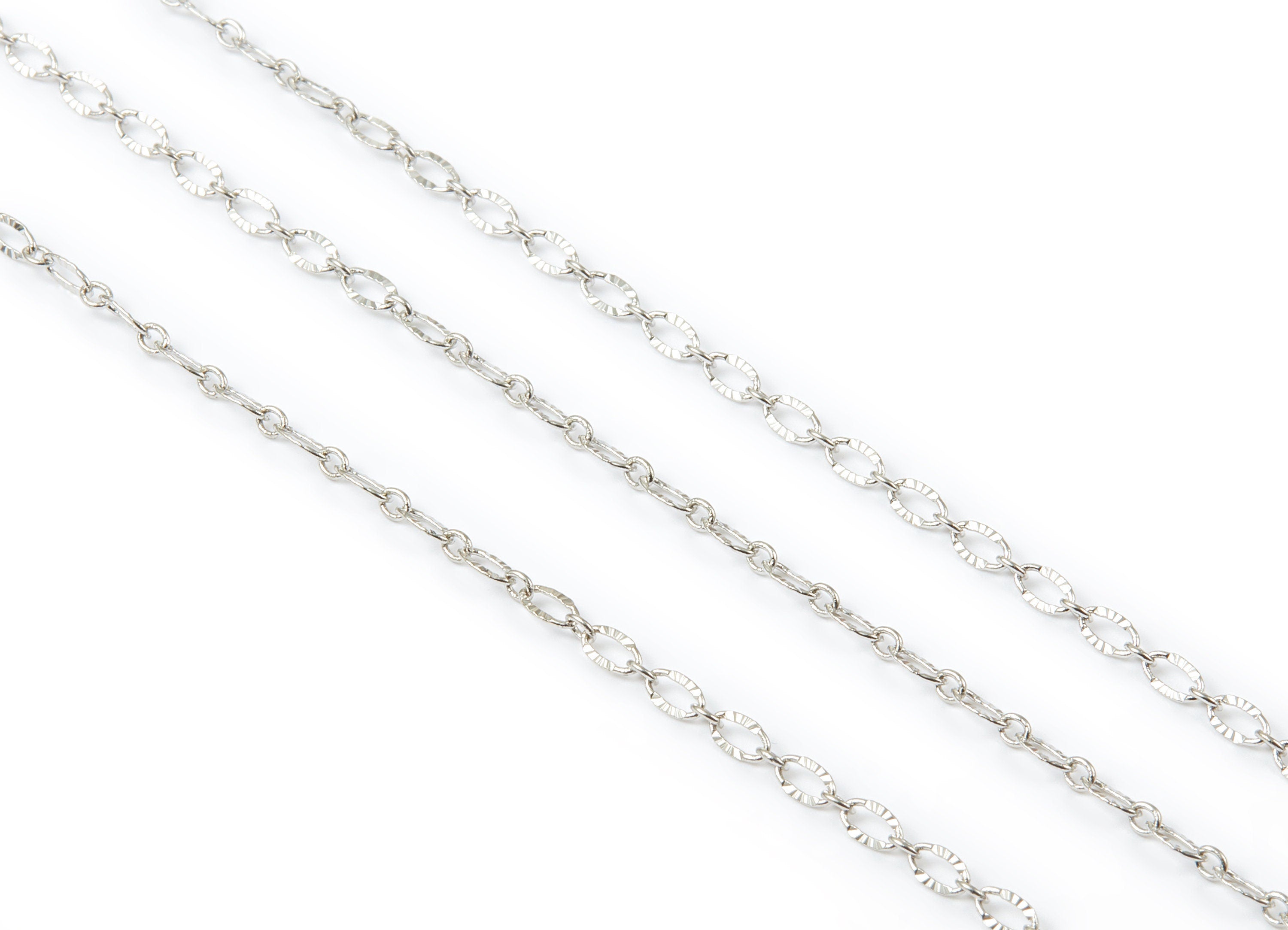 Textured Cable Chain - Hammered Chain - Silver Tone Plated -  Flat Chain - Soldered - 0.19&quot; x 0.10&quot; x 0.01&quot; - Jewellery Making - CC1094S - DOMEDBAZAAR