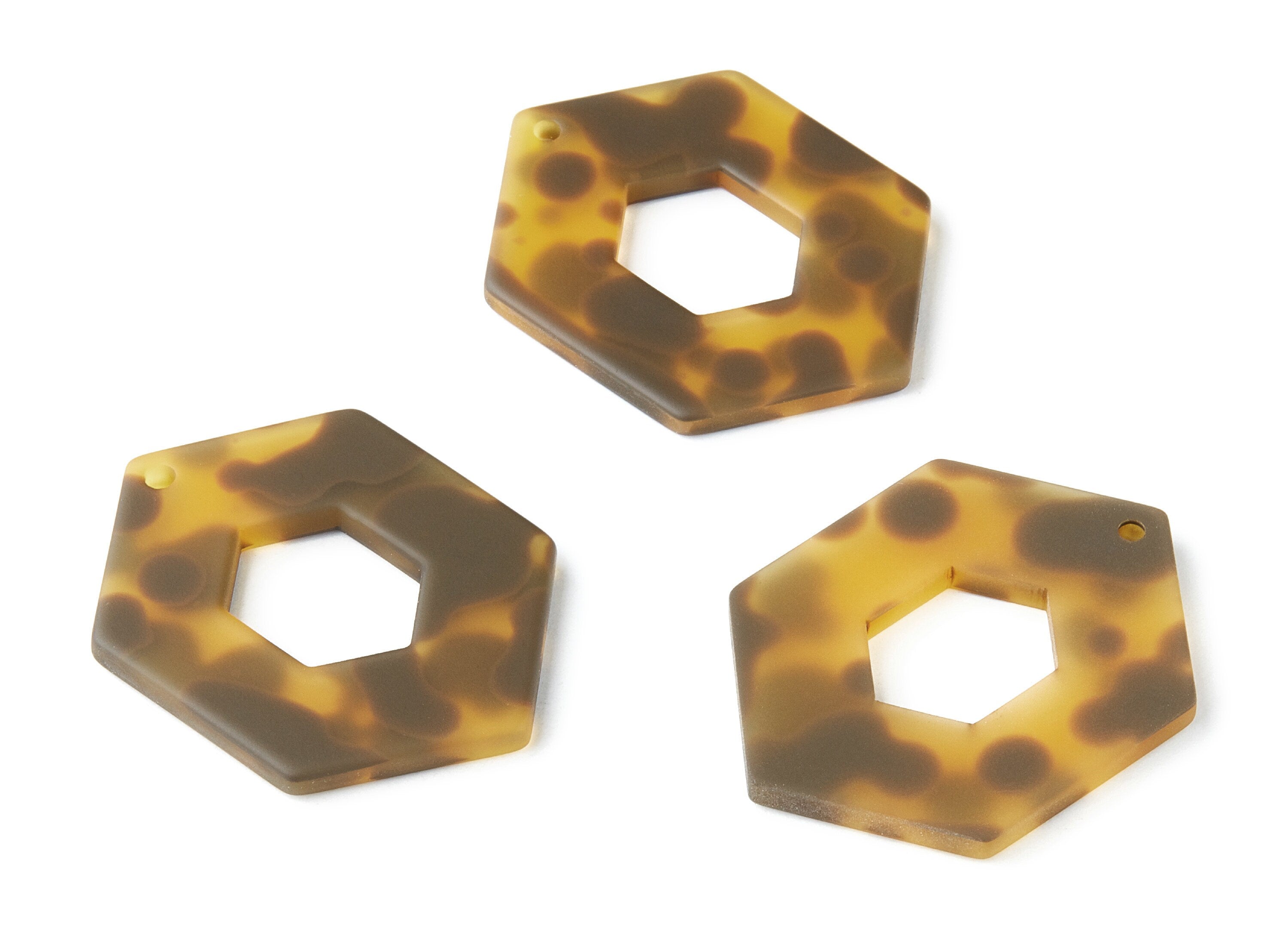 Matte Acrylic Earring Charms -  Tortoise Shell Earrings - Hexagon Pendant With 1 Hole - Color Code: A195 - 40.25x29.9x3.11mm - AC1267A - DOMEDBAZAAR