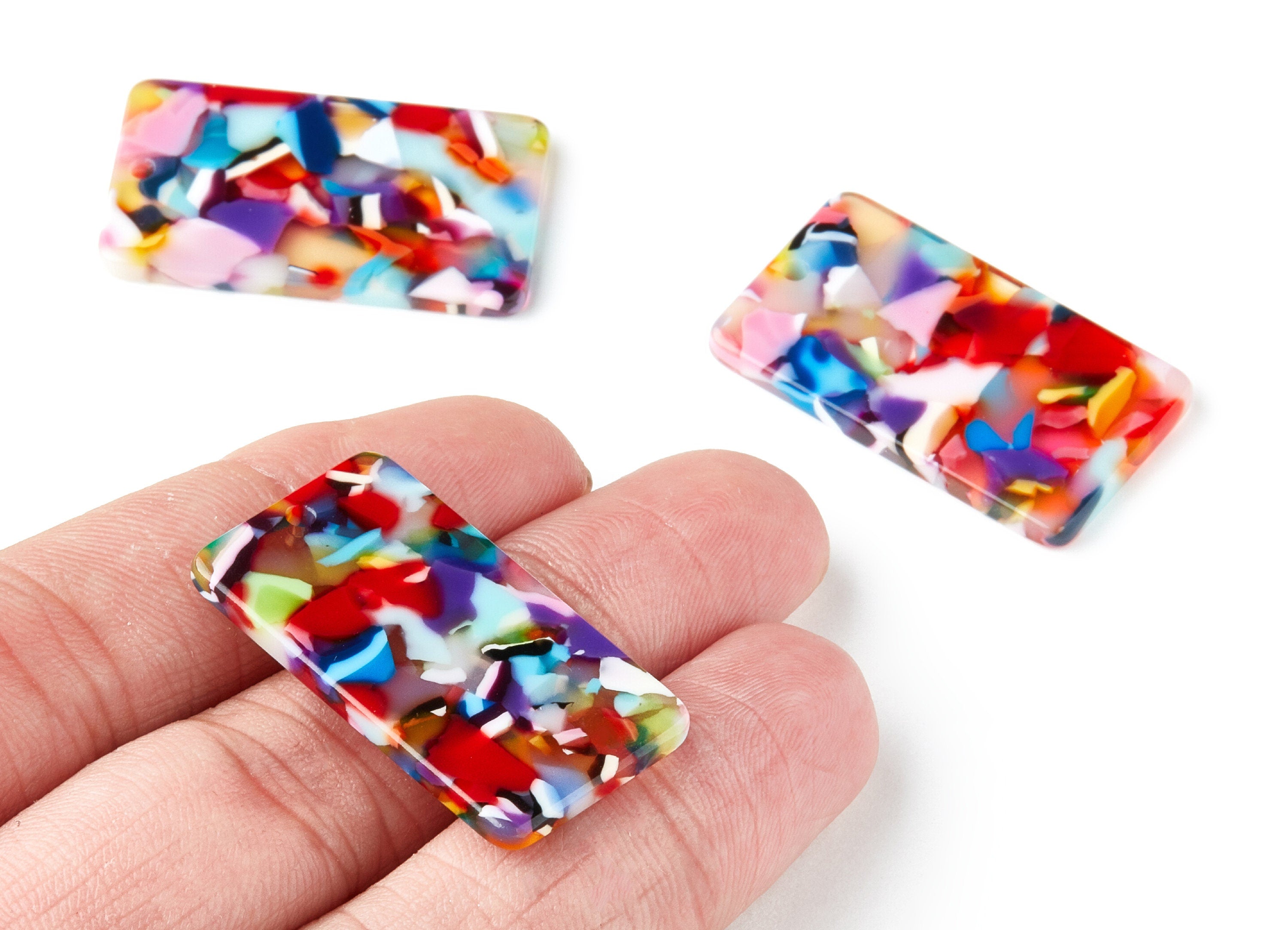 Acetate Acrylic Earring Charms - Rectangle Pendant With 1 Hole - Earring Findings - Color Code: A21 - 33.73x19.46x2.65mm - AC1217H - DOMEDBAZAAR