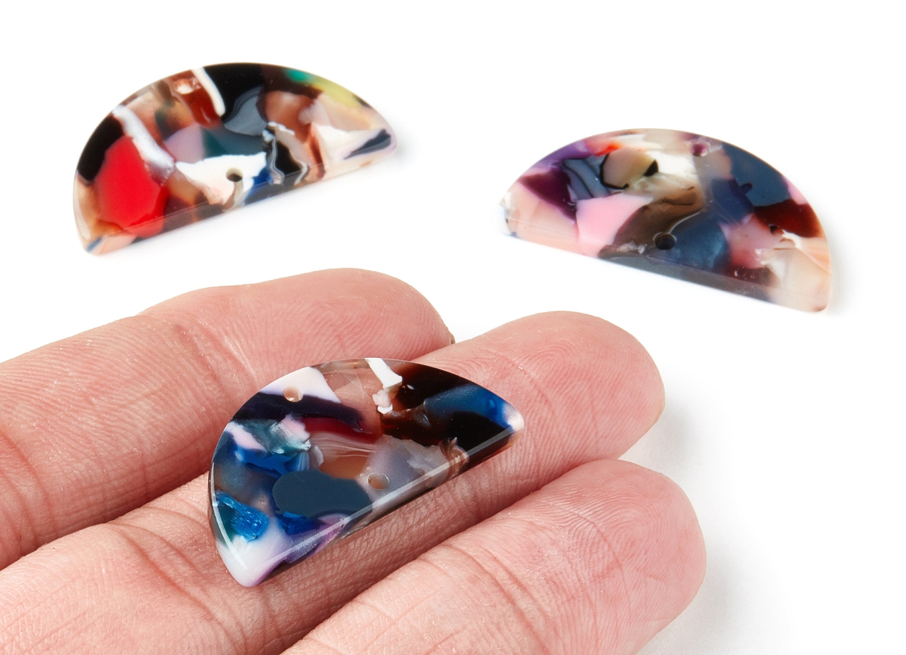 Acetate Semicircle Connectors Charms - 2 Holes - Semicircle Earrings - Earring Findings - Color Code: A58 - 30x15x2.5mm - AC1061-A58 - DOMEDBAZAAR