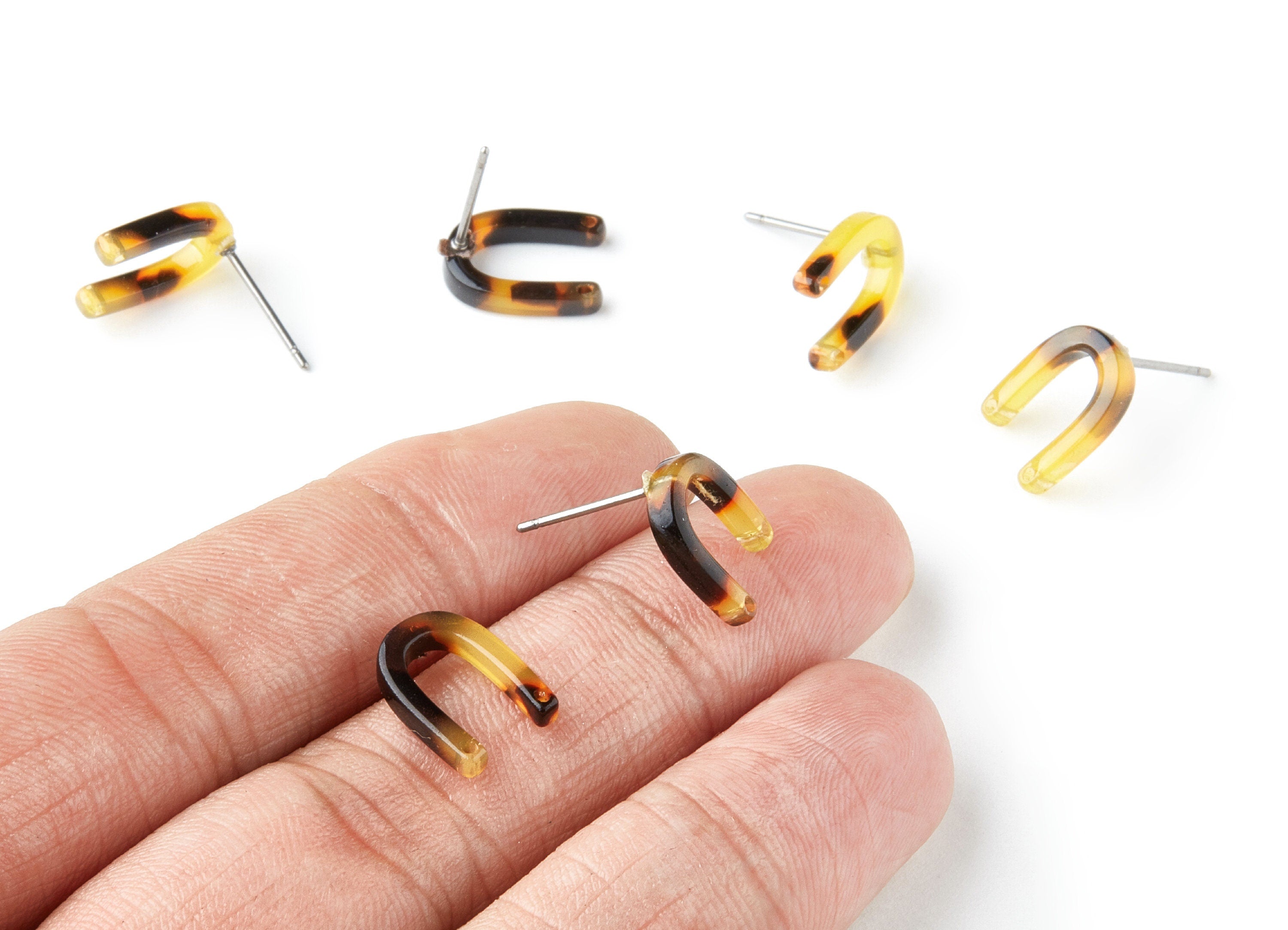 Acetate Acrylic Earring Stud - Post Charm - Tortoise Shell Earring - U Shaped Earrings - Color Code: A01 - 12.65x9.55x2.64mm - AC1227J - DOMEDBAZAAR