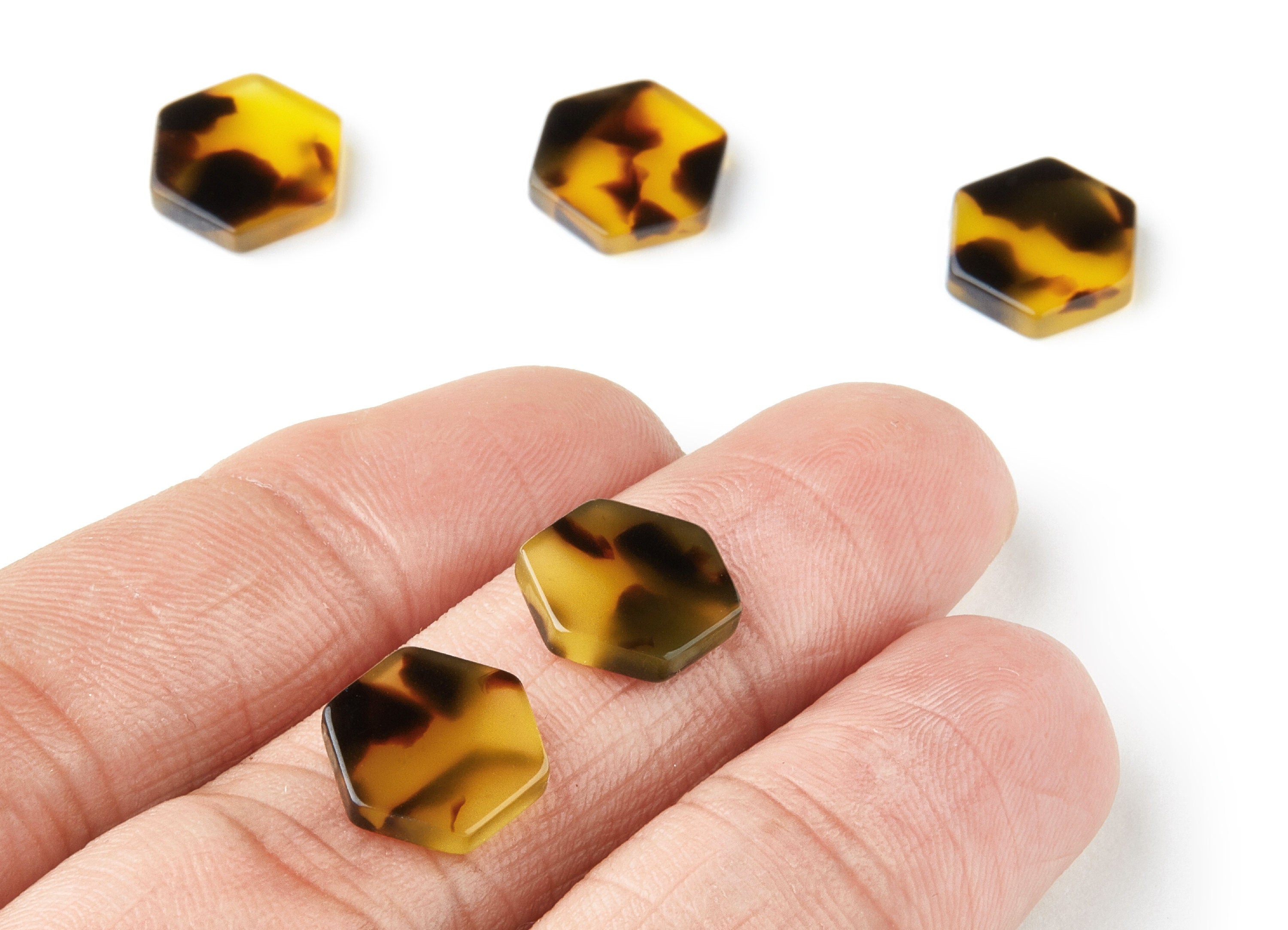 Acetate Acrylic Earring Charms - Tortoise Shell Pendants - Hexagon Shaped Earrings - Color Code: A02 - 12.29x11x2.53mm - AC1418C - DOMEDBAZAAR