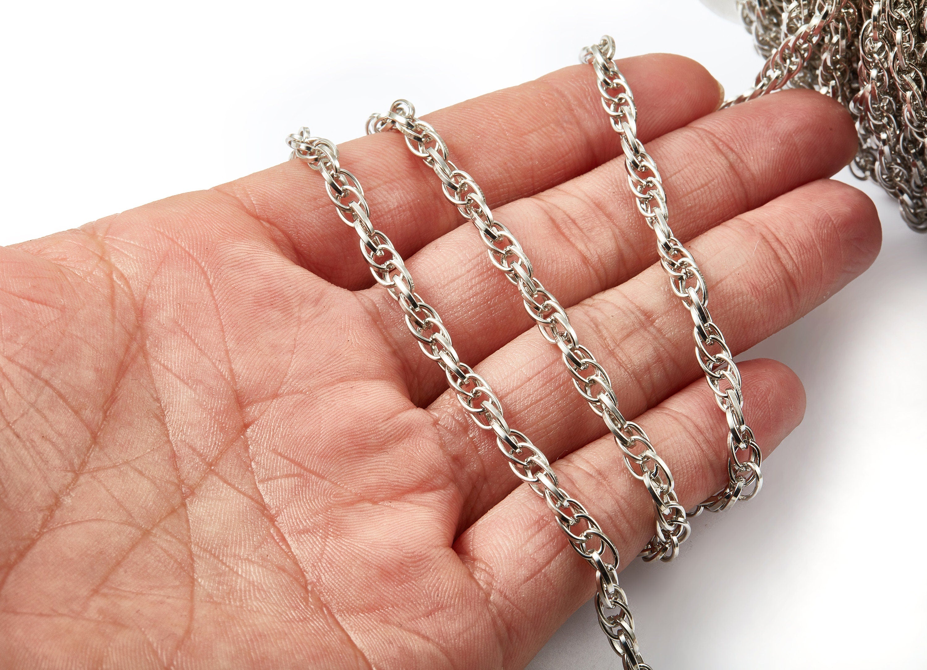 Rope Chain - Silver Tone Plated Chain - Unsoldered Iron Chain - 0.27&quot; x 0.18&quot; x 0.03&quot; - for Necklace  Jewellery Making - CC1095S - DOMEDBAZAAR