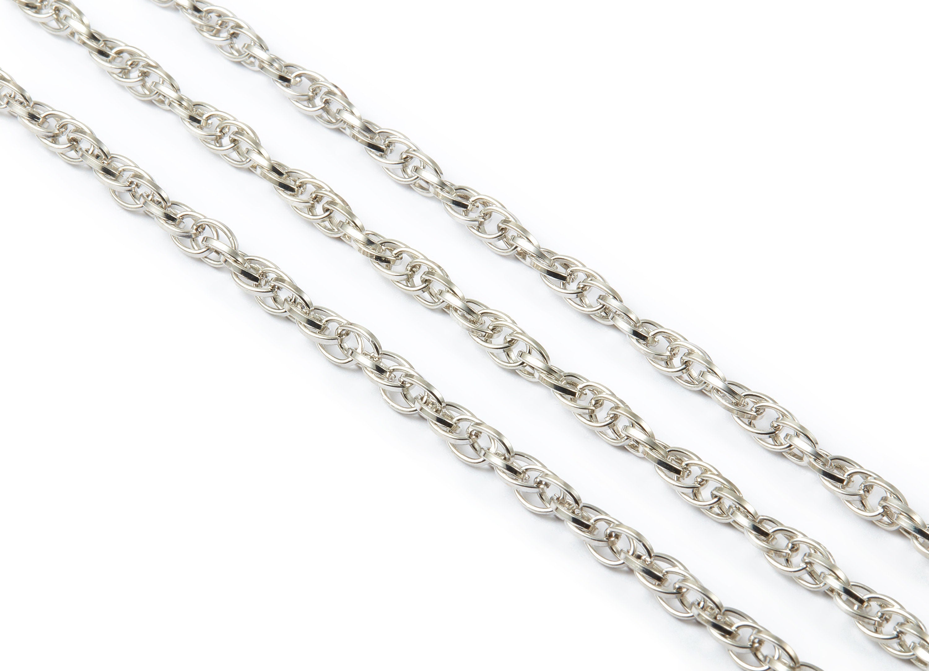 Rope Chain - Silver Tone Plated Chain - Unsoldered Iron Chain - 0.27&quot; x 0.18&quot; x 0.03&quot; - for Necklace  Jewellery Making - CC1095S - DOMEDBAZAAR