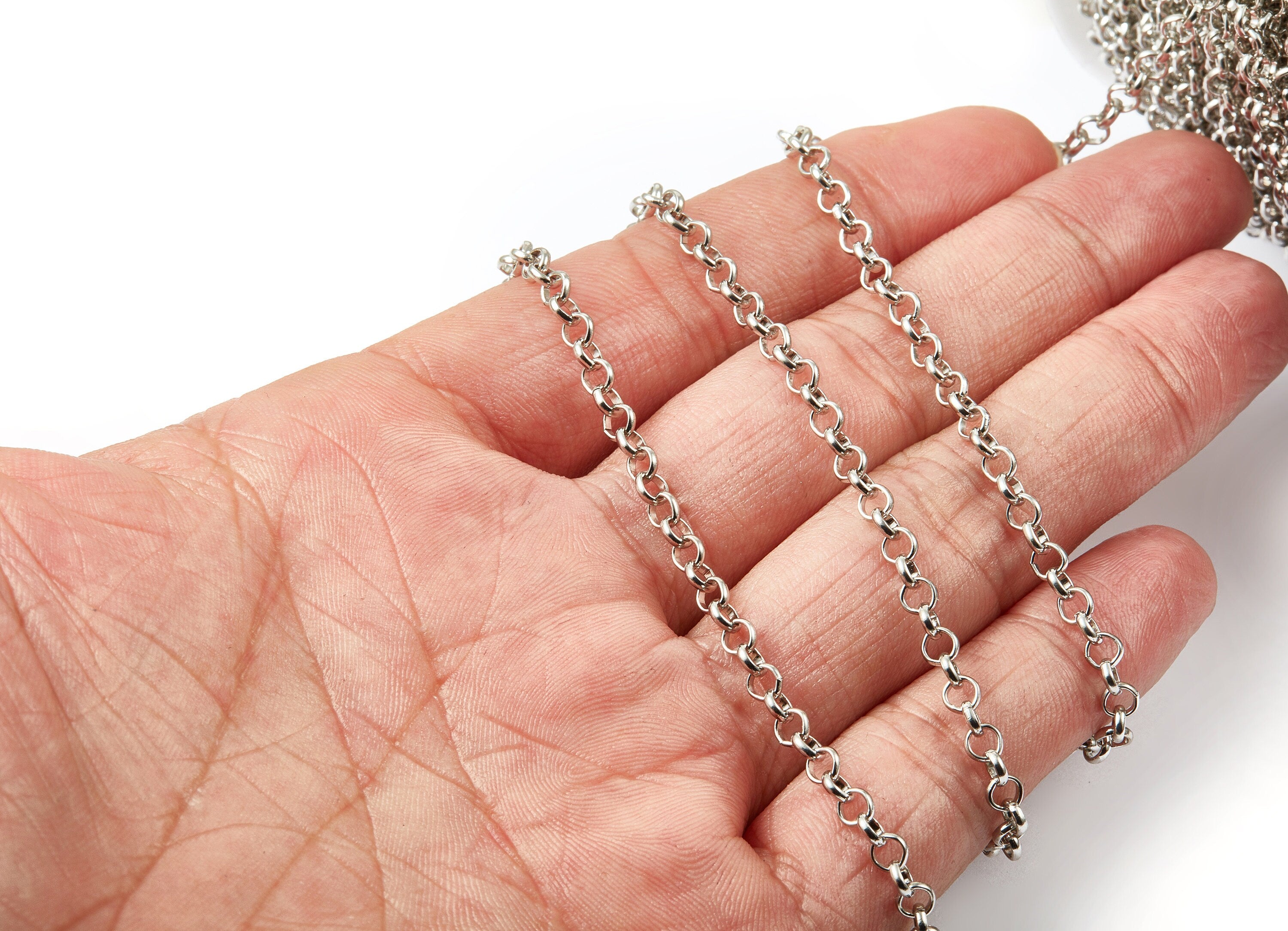 Iron Rolo Chain - Silver Tone Plated Chain - Soldered Round Rolo Chain - 0.15&quot; x 0.15&quot; x 0.04&quot; - for Necklace Jewellery Making - CC1096S - DOMEDBAZAAR