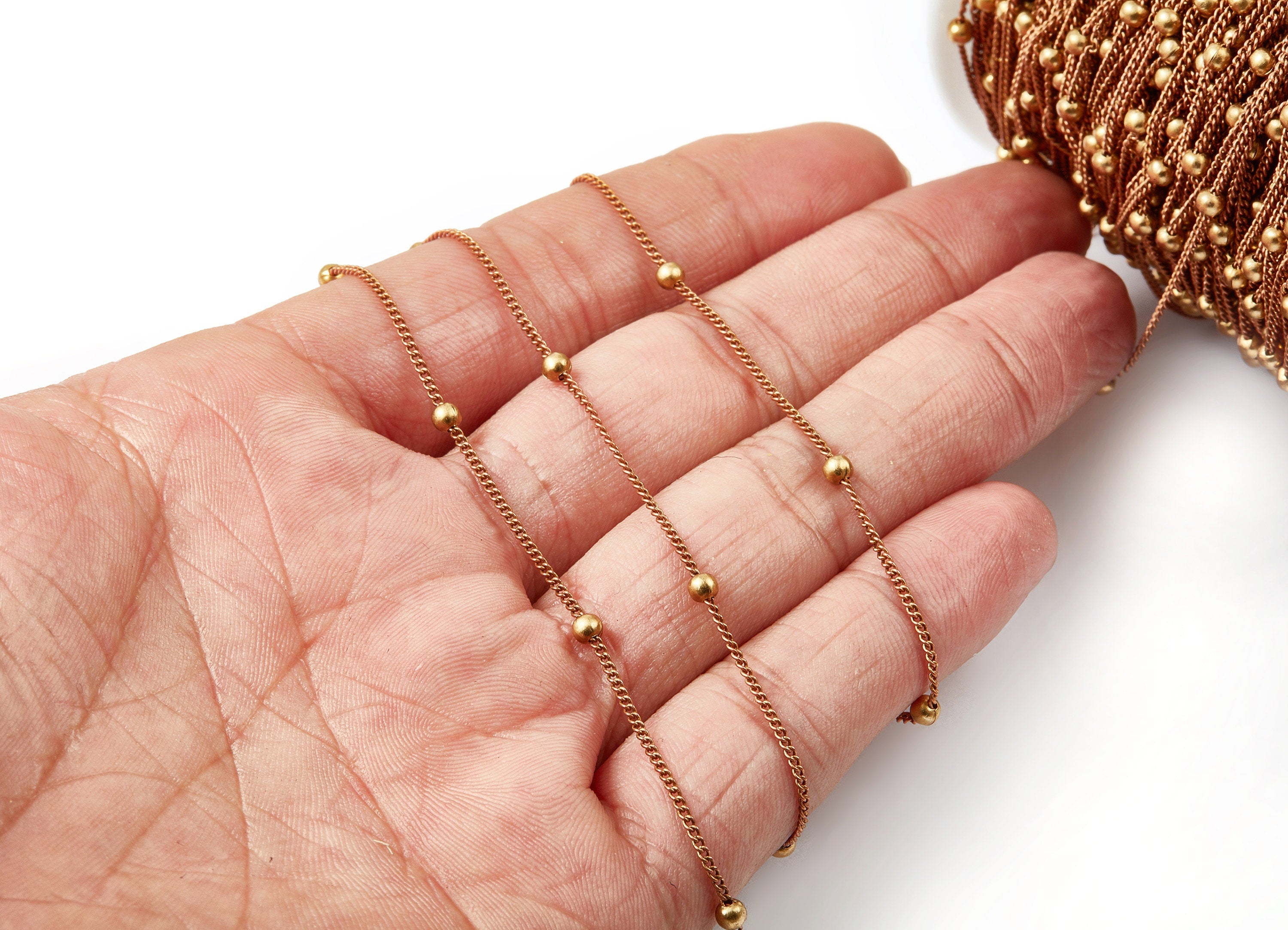 Ball Satellite Curb Chain - Iron Chain -  Soldered - 0.05&quot; x 0.03&quot; x 0.11&quot; - for Necklace Bracelet Jewellery Making - CC1097 - DOMEDBAZAAR