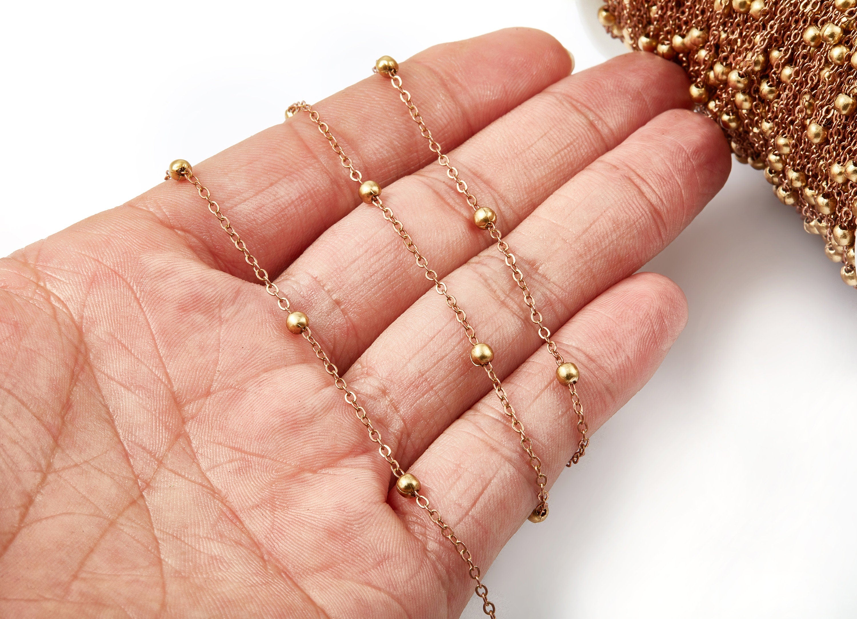 Ball Satellite Flat Cable Chain -Iron Chain - Soldered - 0.08&quot; x 0.06&quot; x 0.13&quot; - Necklace Jewellery Making - CC1098 - DOMEDBAZAAR